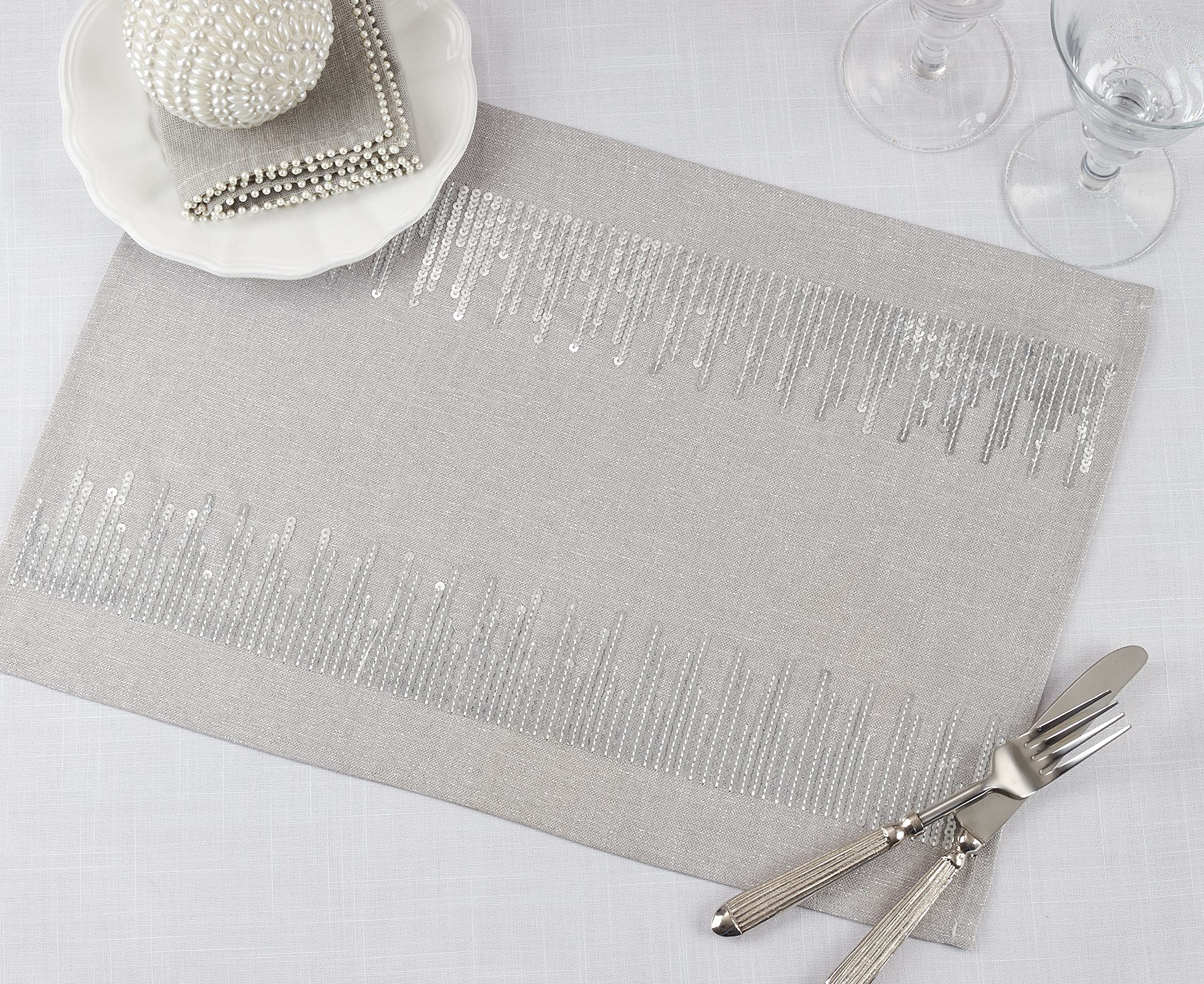Sequin Border Placemats Set of 4 - Elegant Dining Table Decor for Parties, Weddings & Holiday Celebrations
