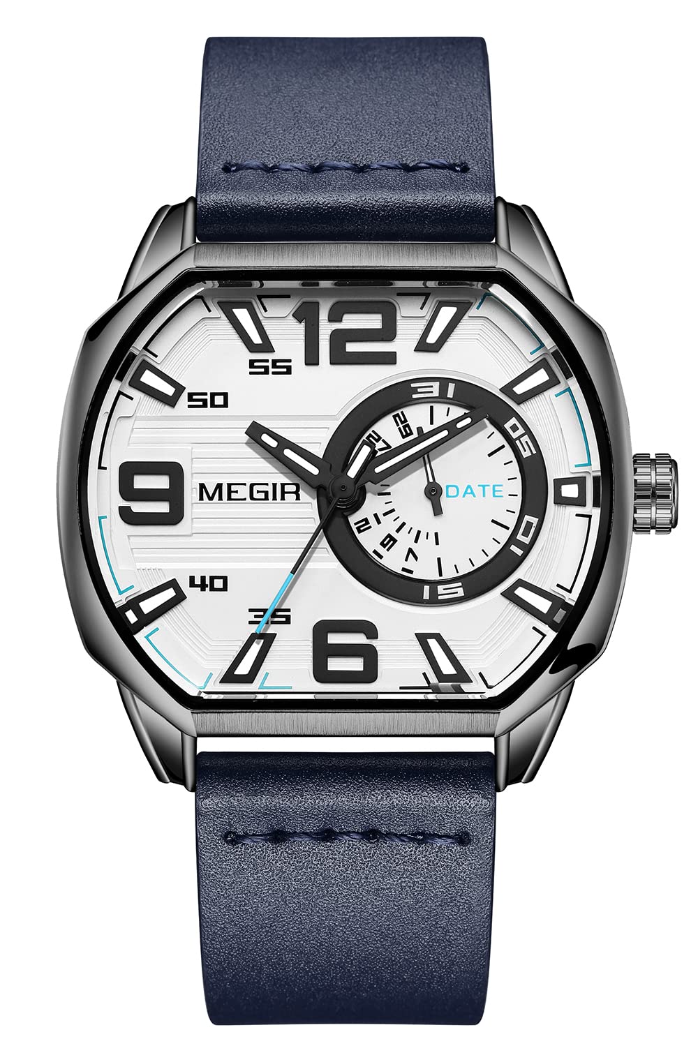 MEGIR Men's Analog Quartz Watch with Date Display, Luminous Hands, Leather Strap - Durable Sports Wristwatch for Running, Hiking & Outdoor Activities