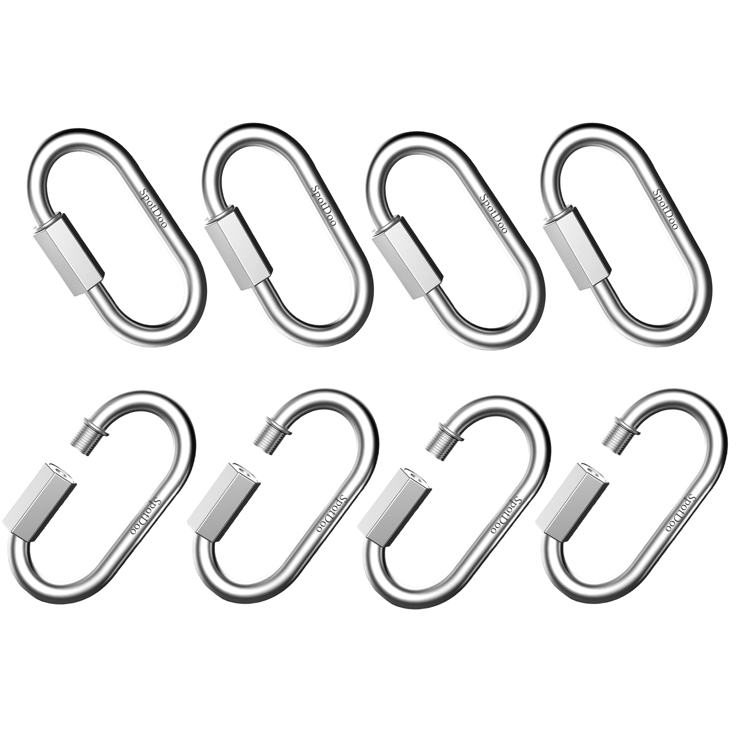 2.3 Inch Stainless-Steel Quick Link Chains - 8 Pack 1/4 Inch Heavy Duty Locking Carabiners (880 Lbs Capacity) for Hammocks, Camping, Swings & Outdoor Gear | Secure Connectors for Backpacking, Climbing, RV Accessories & Pet Safety Equipment