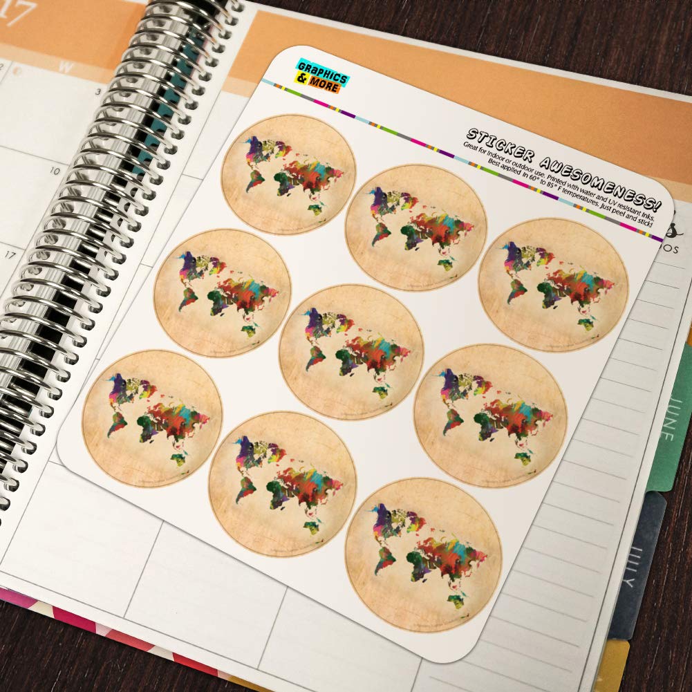 Colorful Rainbow World Map Stickers for Earth Globe, Planner, Calendar & Scrapbooking - Perfect for DIY Crafts, Journaling, and School Projects