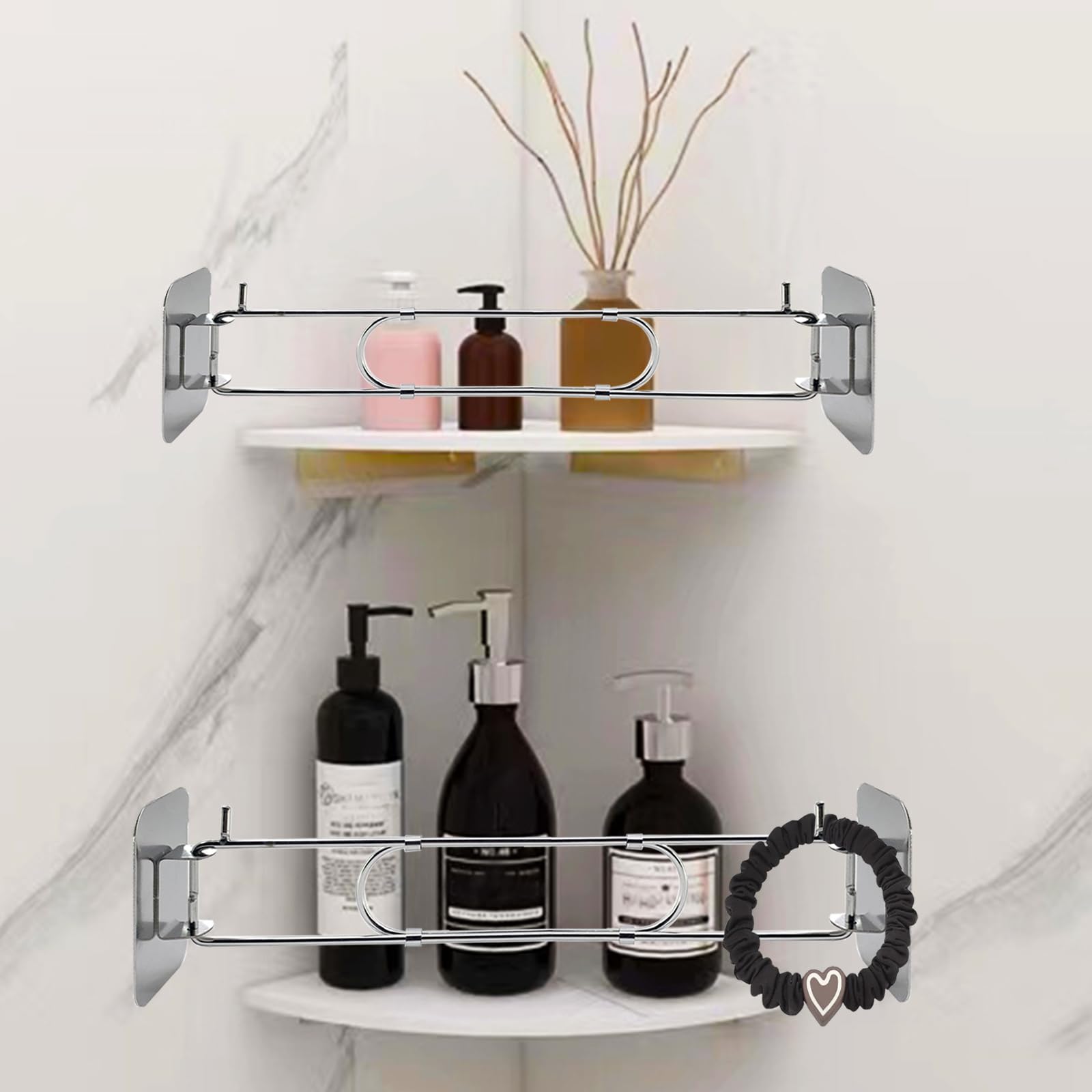 Adjustable Stainless Steel RV Shower Corner Storage Bar - 7 to 13 Inches Organizer for Camper Bathroom Shelves (2 Pack) | Perfect for RV, Travel Trailer & Tiny Home Bathroom Organization