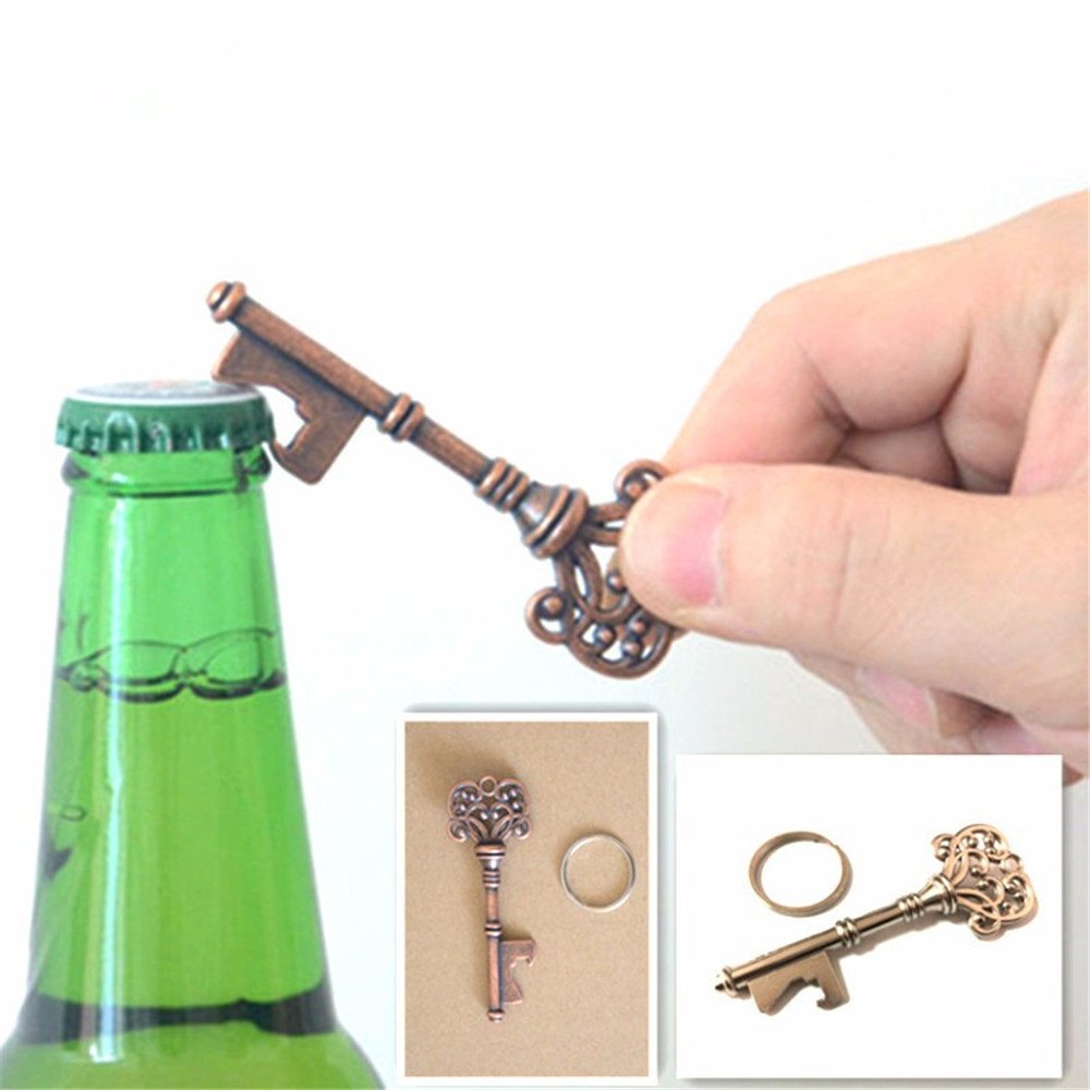 2pcs Vintage Key-Shaped Beer Bottle Opener - Bronze & Silver Metal Keychain Bottle Opener for Kitchen, Bar, Party, Camping & Outdoor Use