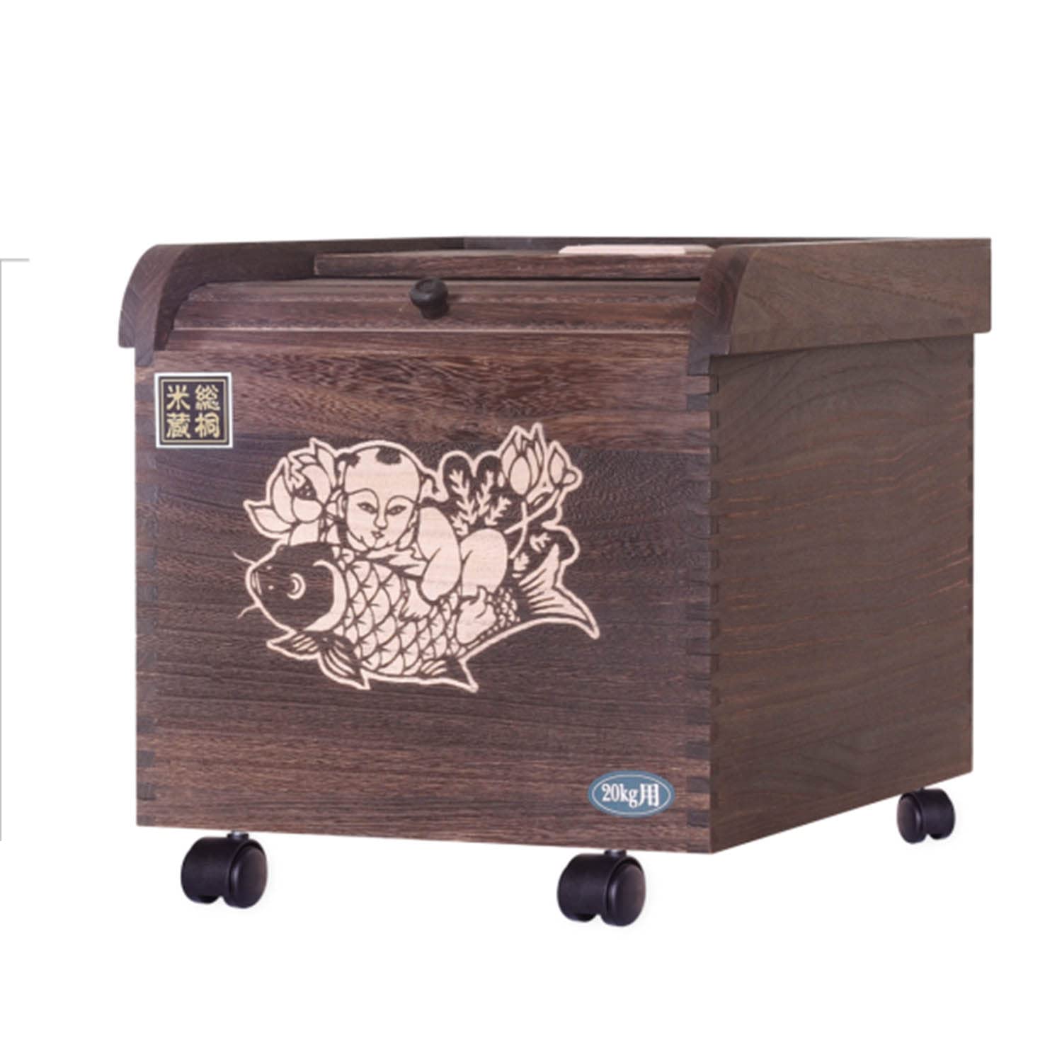 Premium Solid Wood Rice Storage Container with Roller Blind Sliding Doors - 5/10/15/20kg Capacity, Airtight Moisture-Proof Design for Rice, Cereal & Grain Storage - Perfect for Kitchen Pantry Organization & Bulk Food Preservation
