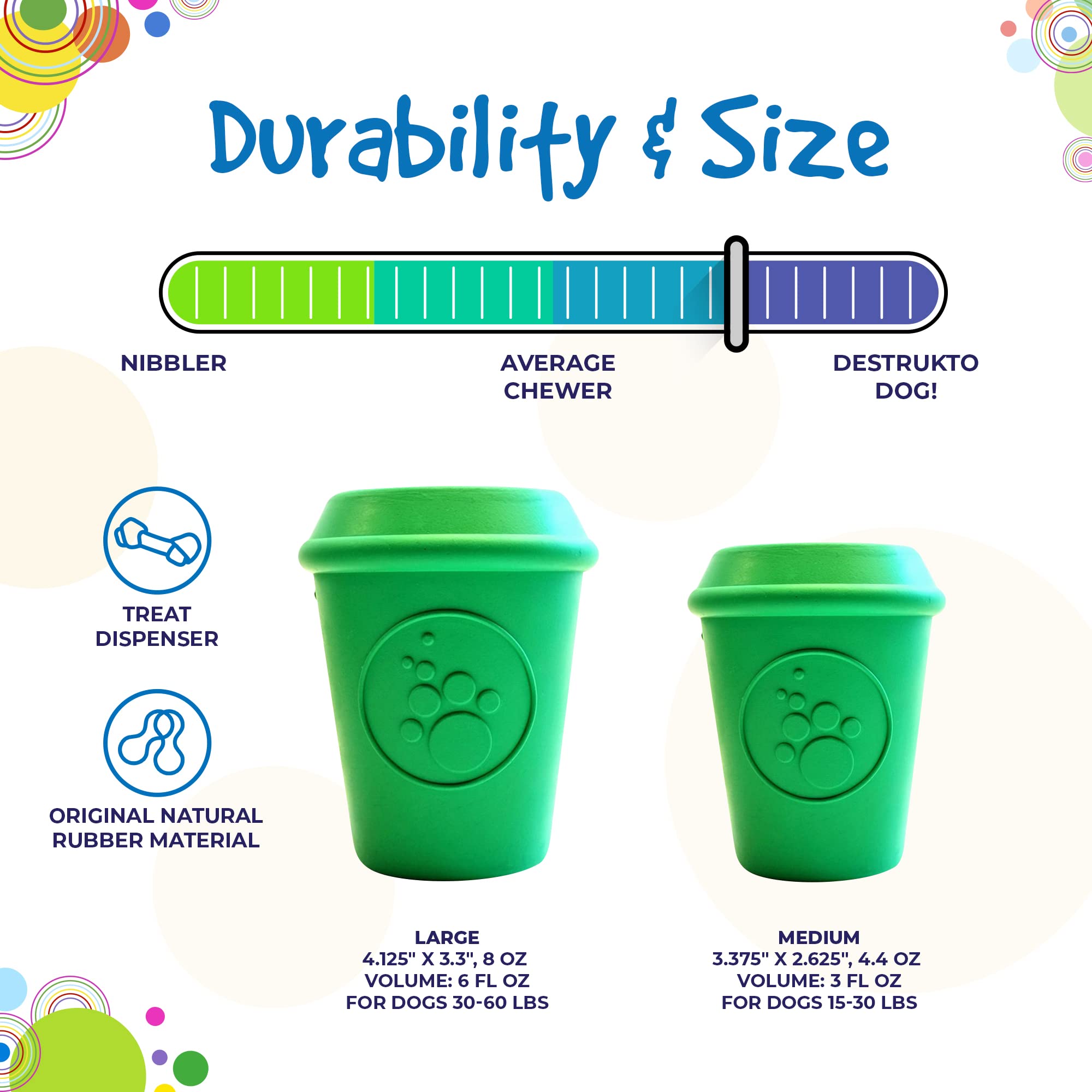SodaPup Coffee Cup Dog Chew Toy – Non-Toxic Natural Rubber Treat Dispenser for Mental Stimulation & Anxiety Relief – Durable USA-Made Pet Safe Chewing Toy for Small & Medium Dogs – Perfect for Playtime, Training & Stress Relief