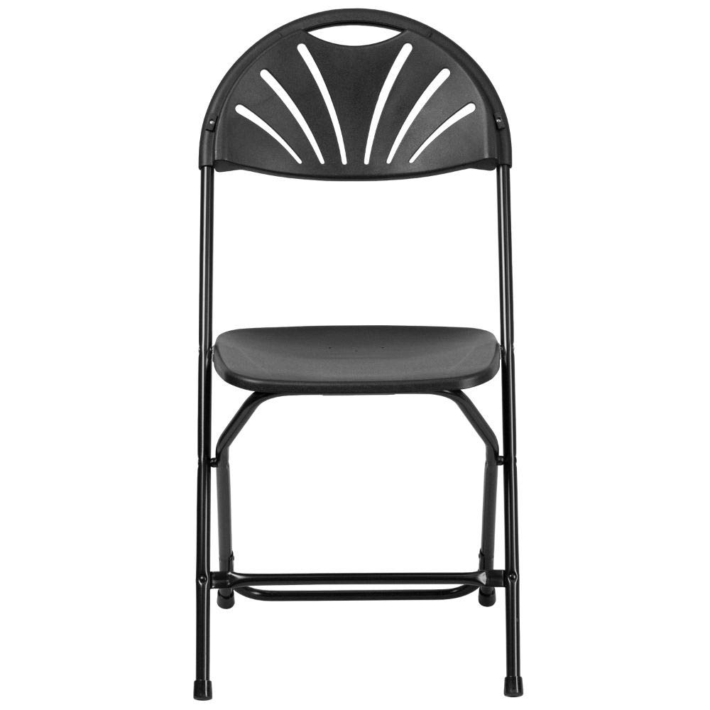 Flash Furniture 2-Pack HERCULES Series 650 lb Capacity Black Plastic Fan Back Folding Chairs - Heavy Duty Stackable Chairs for Outdoor Events, Parties, and Temporary Seating