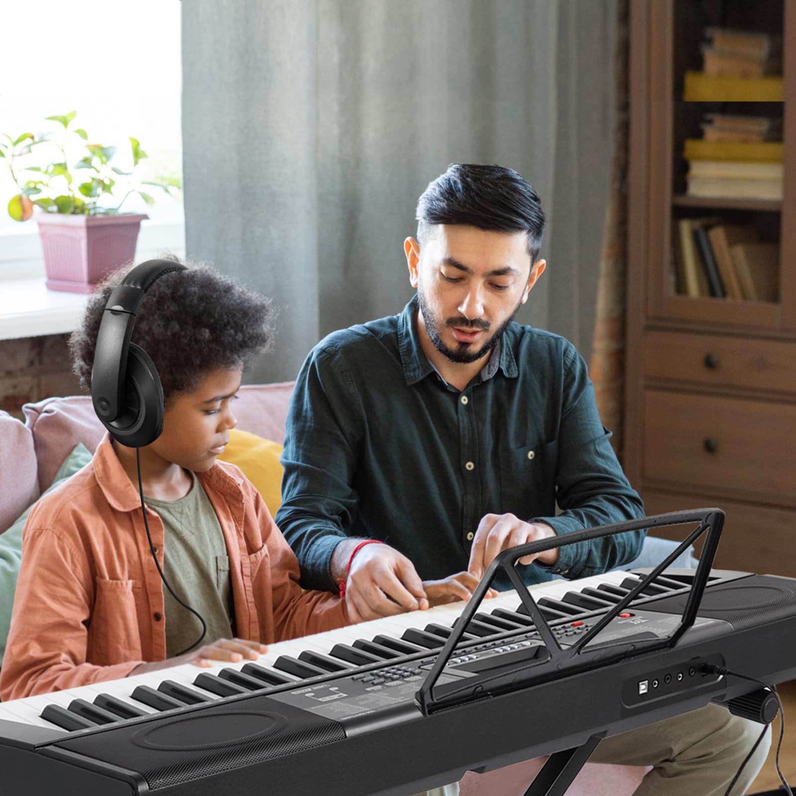 MUSTAR 61 Key Lighted Keyboard Piano - Portable Electric Piano with Stand, Sustain Pedal, Headphones & Microphone - Perfect for Beginners, Home Practice & Live Performances