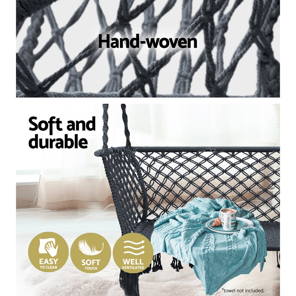 Portable 2-Person Grey Hammock Chair for Outdoor Camping, Backyard Relaxation & Travel - Lightweight & Easy to Hang