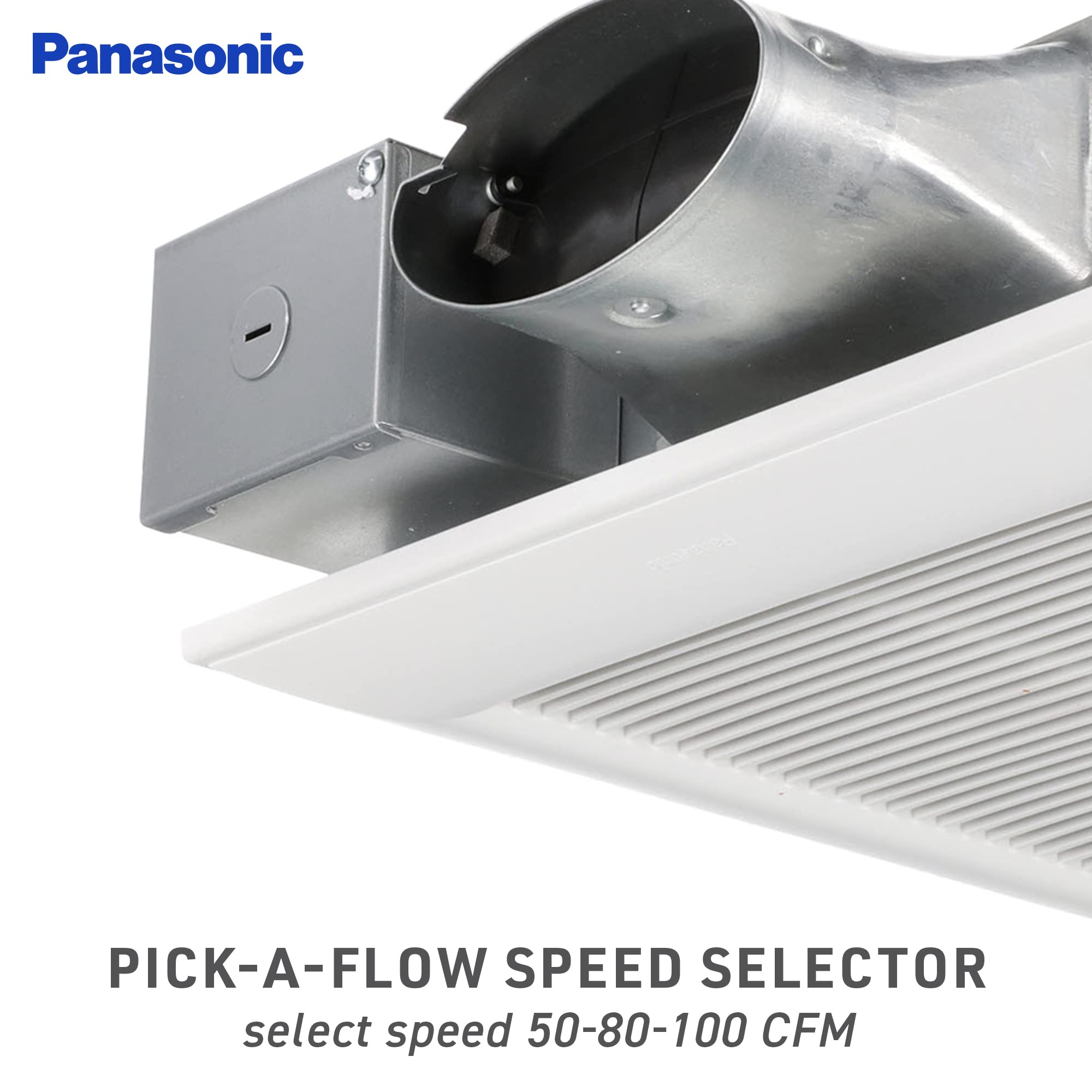 Panasonic FV-0510VS1 WhisperValue DC Ventilation Fan - 50/80/100 CFM, Ultra Quiet Bathroom Exhaust Fan, Energy Efficient, White - Perfect for Home Bathrooms, Kitchens & Laundry Rooms