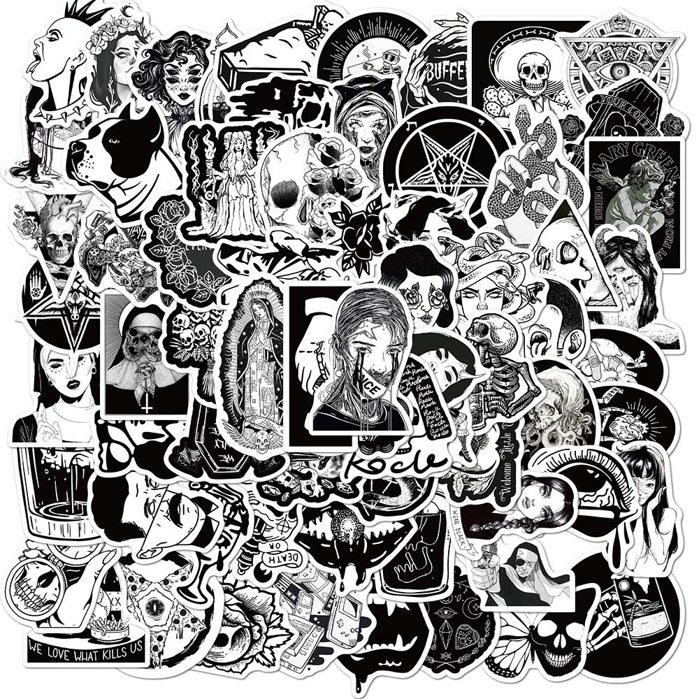 100PCS Gothic Stickers - Black & White Skull Vinyl Decals for Water Bottles, Laptops, Phones, Cars & Skateboards - Waterproof, Durable & Trendy - Perfect for DIY Crafts, Room Decor & Personalizing Your Belongings
