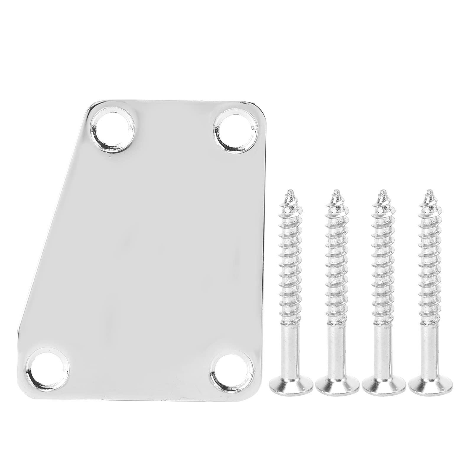 4-Hole Trapezoid Electric Guitar Neck Plate - Chrome Plated Silver Replacement Part for Jazz Bass (6.5x5cm/2.6x2in) | Durable Iron Construction for Guitar Repair & Maintenance | Perfect for Stage Performances & Home Practice