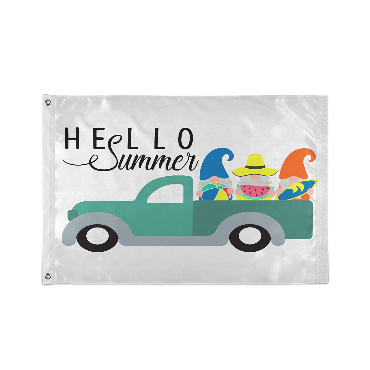 Hello Summer Gnomes Flag 2x3 Feet - Double Stitched Windproof Garden Flag with Brass Grommets for Outdoor Decor, Yard, Boat & Patio - Perfect for Summer Parties, Backyard BBQs & Seasonal Home Decoration