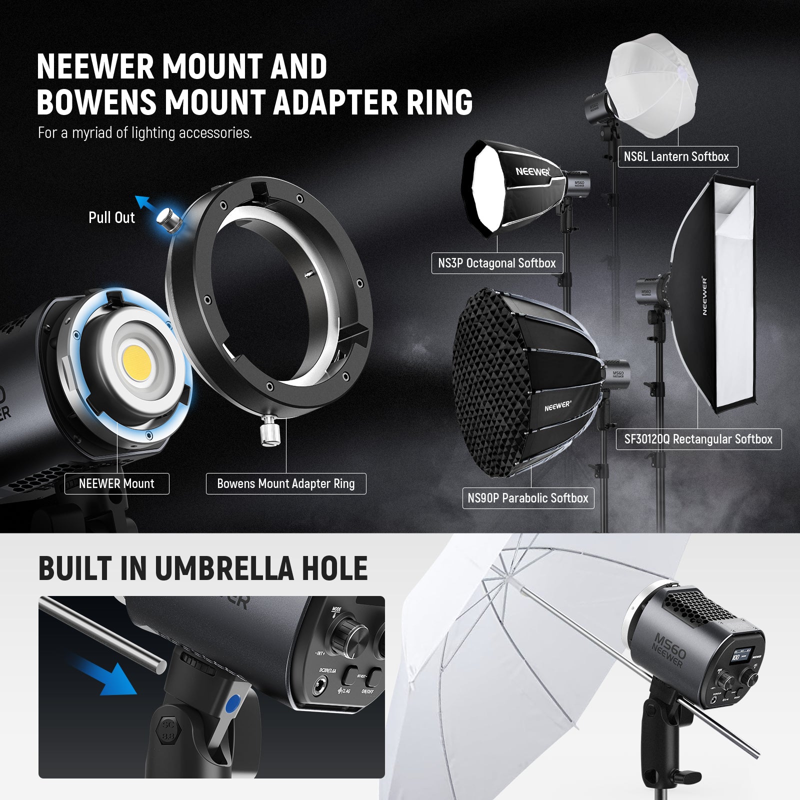 NEEWER MS60 65W Mini COB LED Video Light - Professional Continuous Lighting for Photography, YouTube Videos & Live Streaming - Perfect for Studio, Vlogging & Content Creation