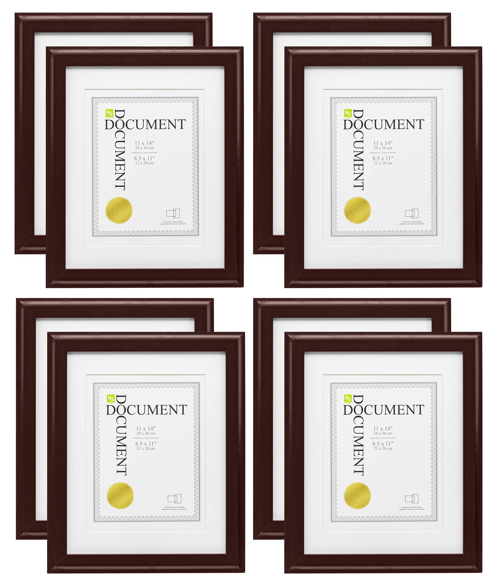 Kiera Grace Traditional 11x14 Inch Espresso Document Frames - Pack of 8 for Certificates, Diplomas & Photos | Perfect for Home, Office & School Decor