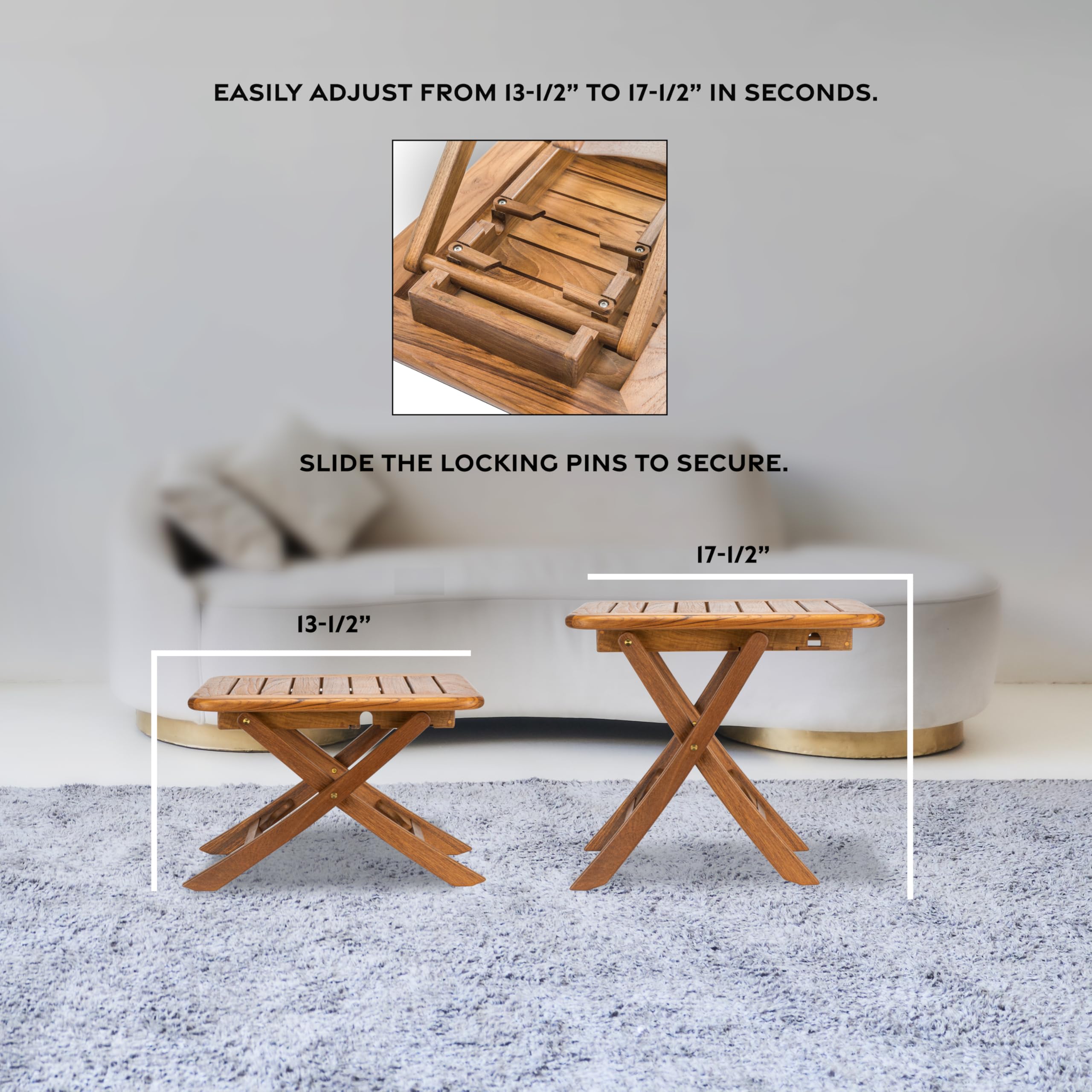 Adjustable Slat-Top Teak Table - Small Outdoor Dining Table for Patio, Garden, or Balcony | Whitecap 60028 Teak Wood Furniture