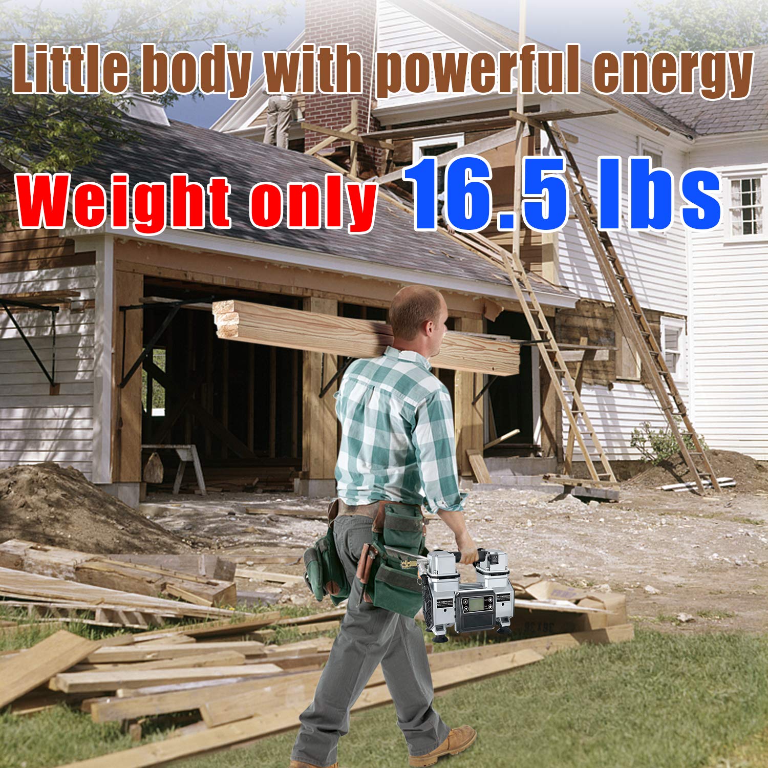 Ultra Quiet 110V Portable Air Compressor - Oil-Free, Lightweight Small Air Pump for Tires, Inflatables & DIY Projects