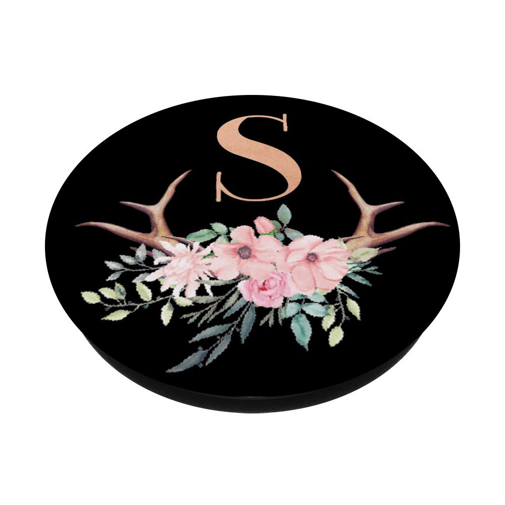 Personalized Monogram Letter S Necklace - Antler Pendant with Rose Pink Floral Design - Perfect for Gifts, Birthdays, Anniversaries & Everyday Wear