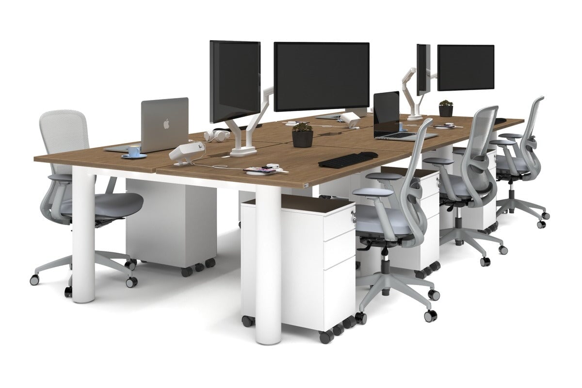 Quadro Cylinder Leg 6-Person Office Workstation Desk - 1200L x 800W with Cable Management Scallop - Perfect for Open Office Layouts & Collaborative Workspaces
