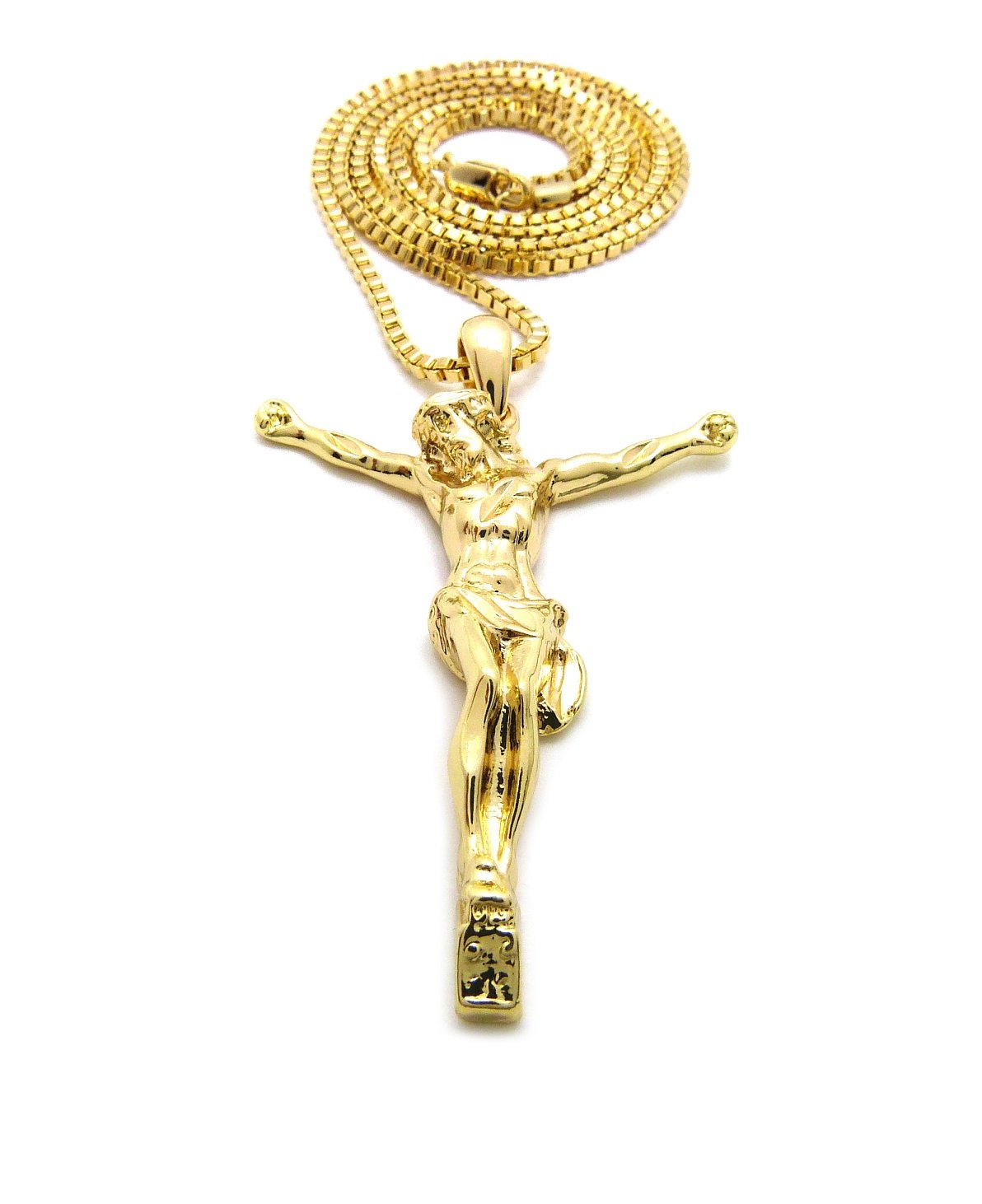 Gold Tone CBC Crown Jesus Cross Crucifix Pendant Necklace with Cuban Rope Chain - Religious Jewelry Gift for Men & Women - Perfect for Church, Weddings, and Everyday Faith Wear