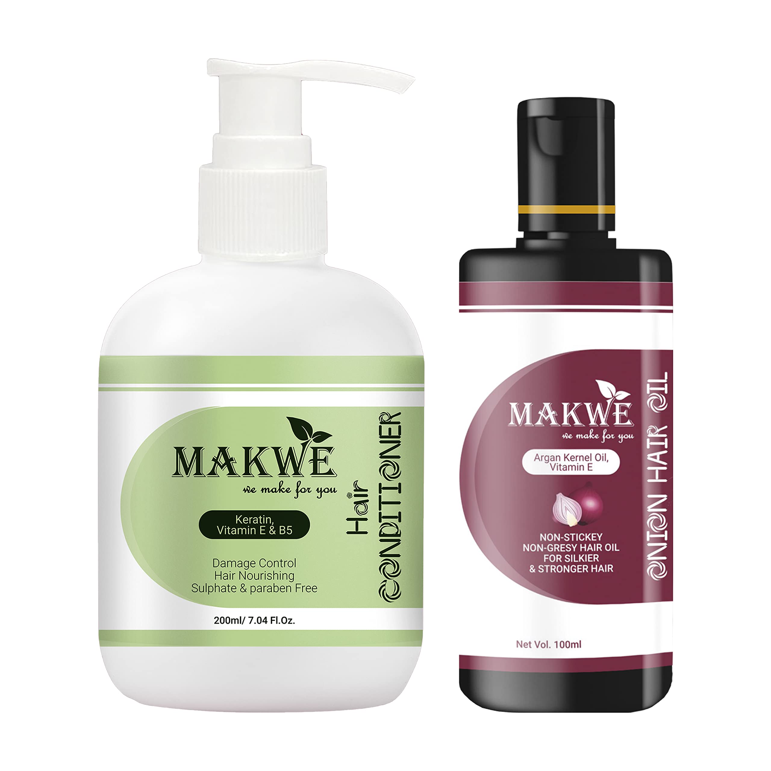 MAKWE Skin Science Onion Black Seed Oil & Vitamin E B5 Hair Conditioner Set - Ultimate Hair Care Kit with Nourishing Conditioner & Repairing Hair Oil for Dry, Damaged Hair | Home & Salon Use