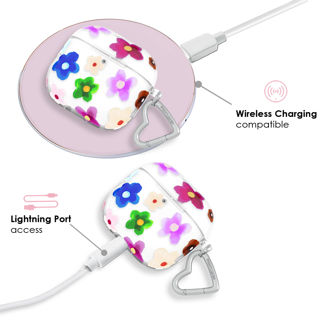 Flower Power AirPod Case - Cute Floral Design Protective Cover for Apple AirPods 1/2/3 & Pro - Perfect Gift for Women, Girls, Teens - Ideal for Daily Use, Travel, Work & School
