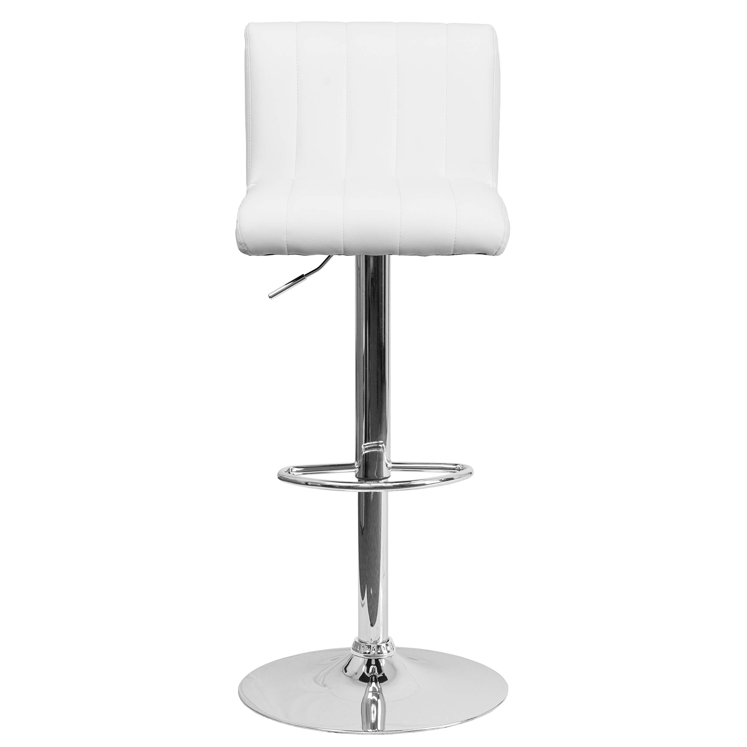2 Pack White Vinyl Adjustable Bar Stools with Vertical Stitch Design & Chrome Base - Modern Kitchen Counter Stools for Dining Room, Bar, or Breakfast Nook