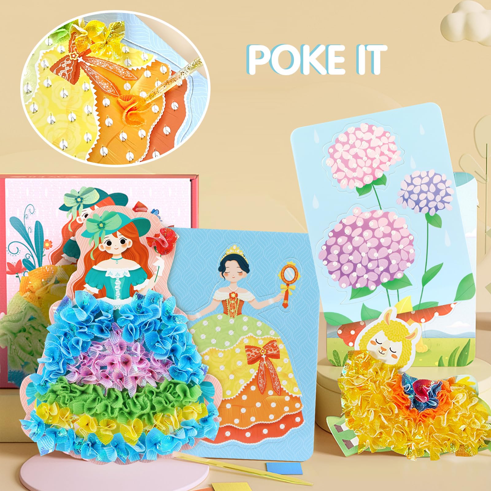 Creative Poke Art Fabric Puzzle Kit for Kids - 10 DIY Puncture Painting Dress-Up Boards, Arts & Crafts Gift for Girls (Dream World Theme) - Perfect for Birthday Gifts, Classroom Activities & Creative Playtime