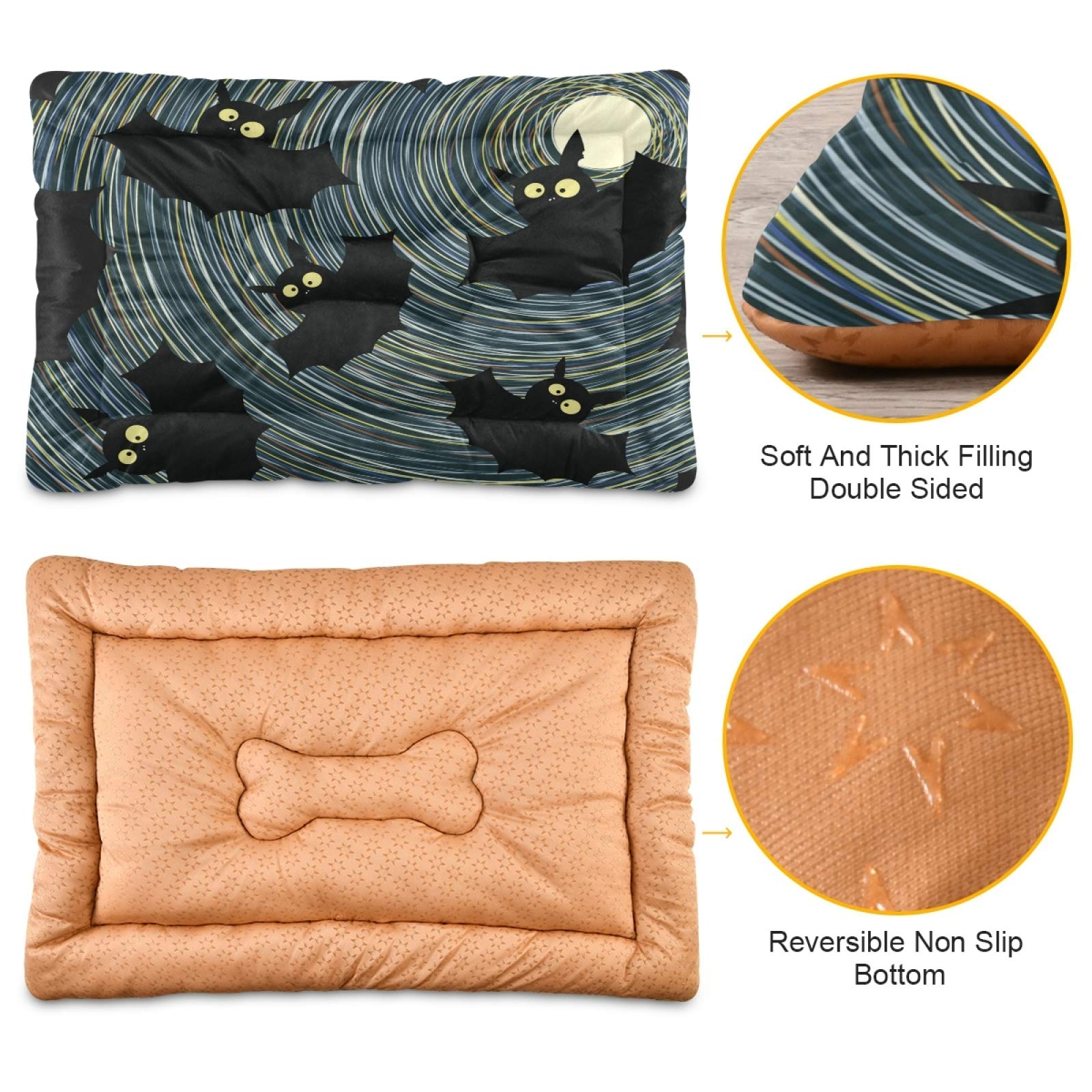 **Halloween Bat Black Dog Bed - Ultra Soft Rectangle Pet Bed for Small, Medium & Large Dogs & Cats - Calming Comfortable Bed 36x24 Inches - Perfect for Halloween Decor & Cozy Pet Nap Time**