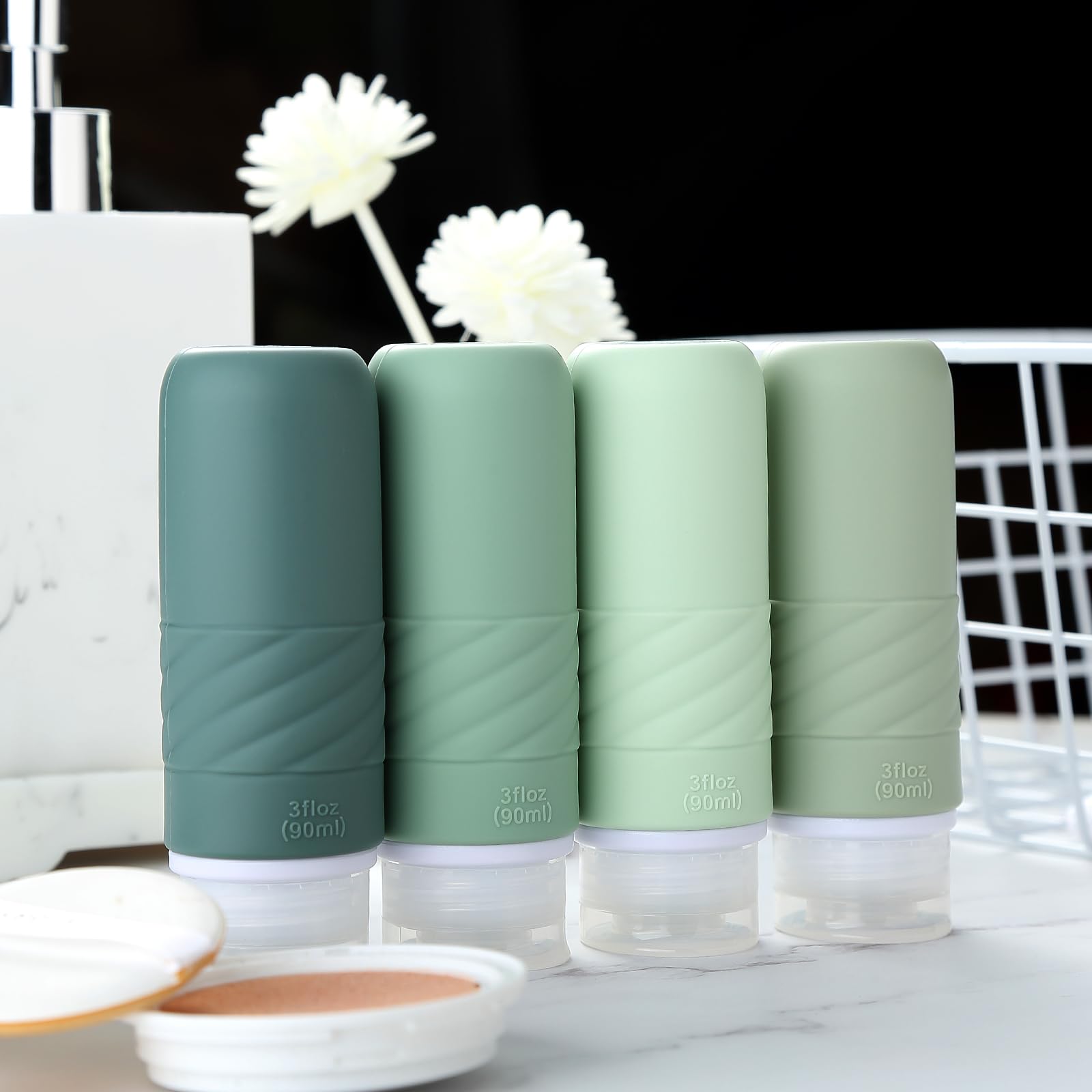 TSA Approved 3oz Travel Bottles for Toiletries - 4 Pack Leak Proof BPA Free Squeezable Containers for Shampoo, Conditioner & Lotion | Perfect for Air Travel, Gym & Vacation Essentials (Green)