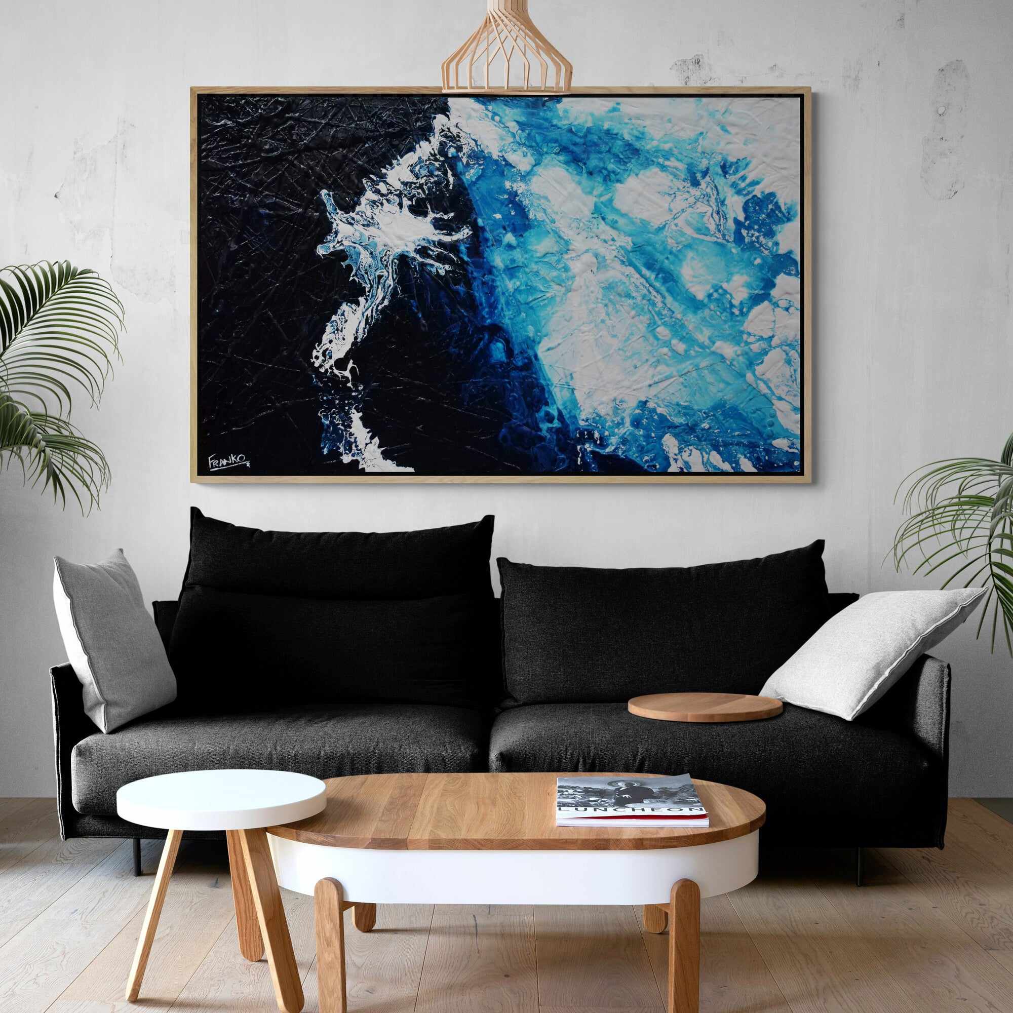Glacier Blue 160cm x 100cm Abstract Textured Canvas Painting - Modern Wall Art for Living Room, Bedroom & Office Decor