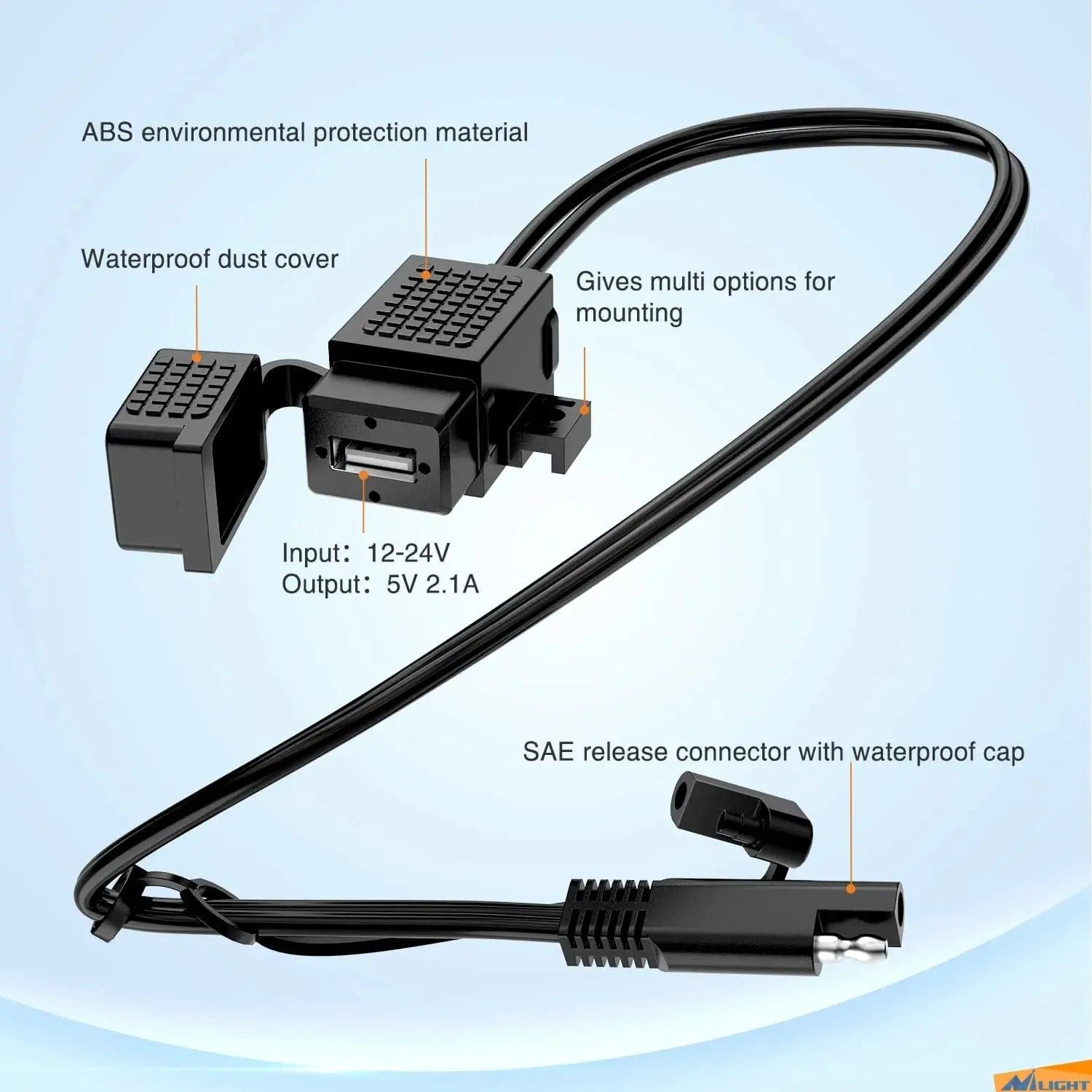 Motorcycle USB Charger - SAE to USB Power Adapter for Phone & GPS - Waterproof 12V Charging Port for Harley, Honda, Yamaha & More (Great for Road Trips & Commuting)