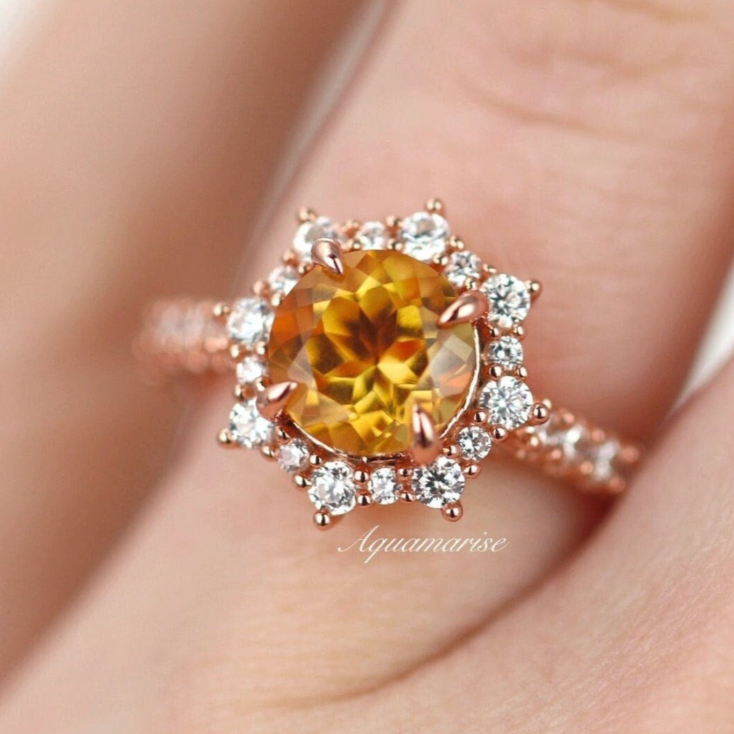 14K Rose Gold Vermeil Citrine Ring for Women - Elegant Aster Design, Perfect for Everyday Wear & Special Occasions