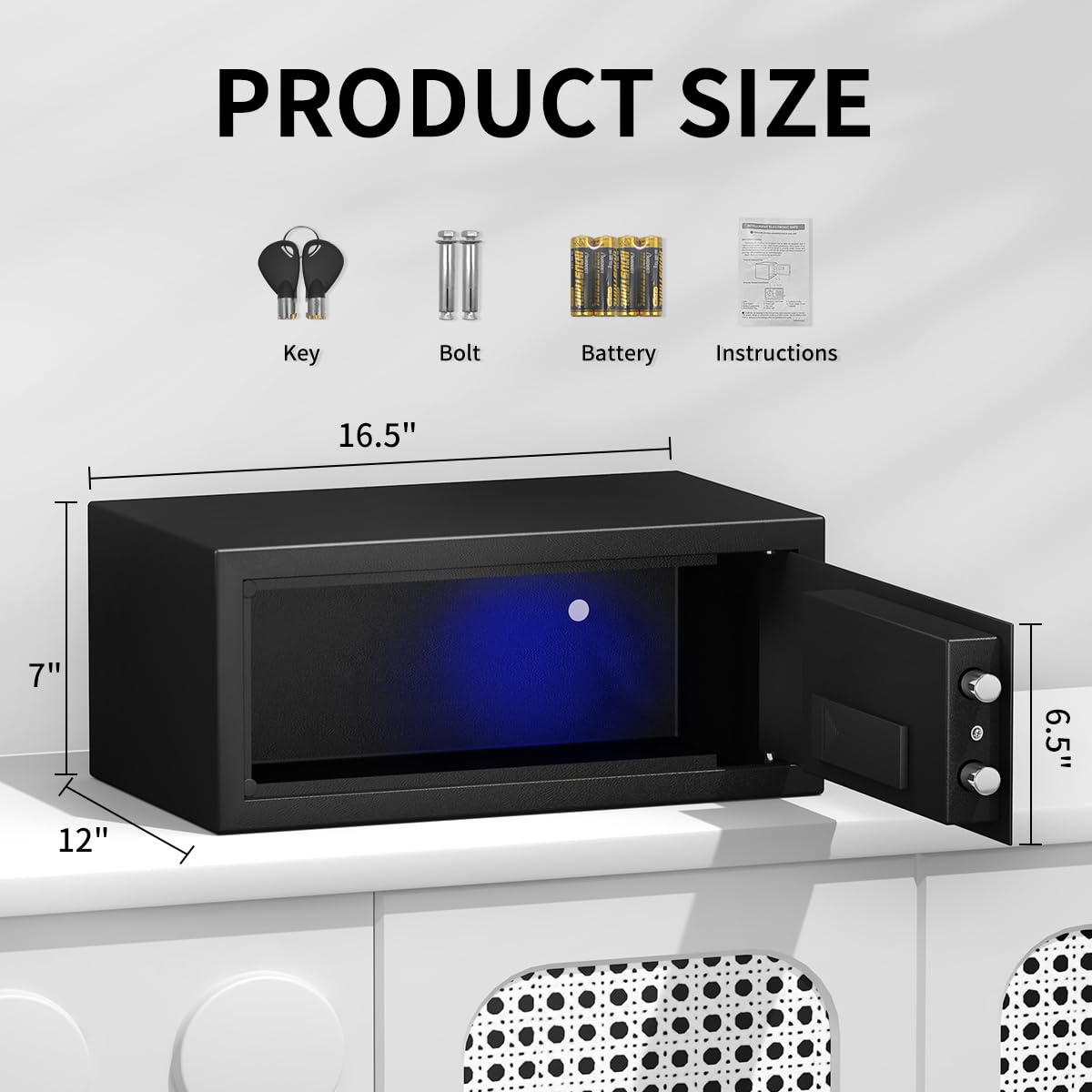 Smart Sensor Light Security Safe Box with Digital Lock - Heavy Duty Steel Construction Hidden Safe for Money & Valuables - Wall/Cabinet Mounting Design for Home & Office (0.8 Cubic Feet, Black) - Perfect for Bedroom Closet, Hotel Room & Business Cash Storage