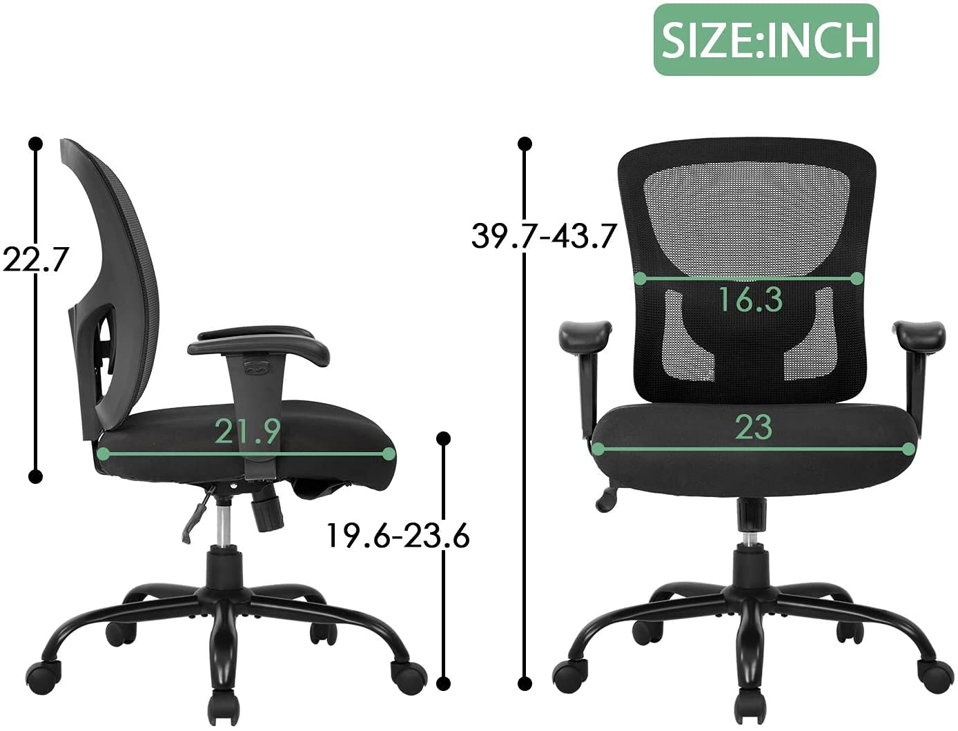 Big and Tall Office Chair 400 lbs Capacity - Wide Seat Ergonomic Desk Chair with Lumbar Support & Adjustable Armrests - Breathable Mesh Back Rolling Swivel Task Chair for Home Office - Heavy Duty Computer Chair for Big Men (Black) - Perfect for Long Work Hours and Comfortable Gaming Sessions