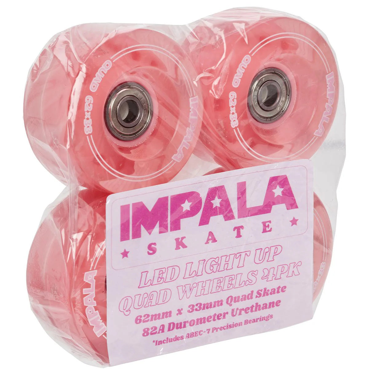 Impala 4 Pack LED Light Up Wheels for Roller Skates - Glow in The Dark for Night Skating, Rink Parties & Outdoor Fun