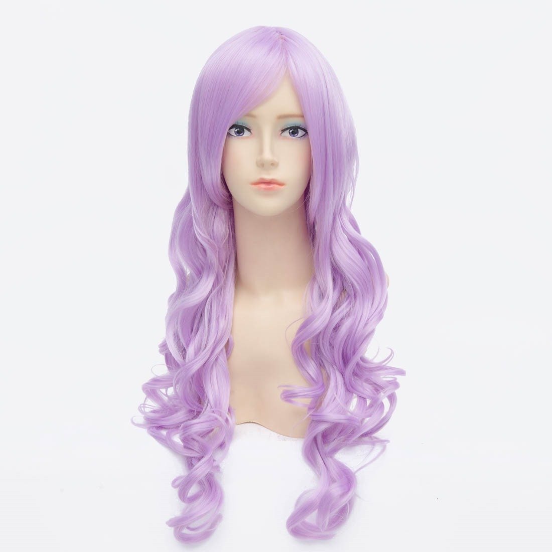Lavender Purple Synthetic Long Wavy Curly Women's Wig with Bangs - Perfect for Cosplay, Halloween, Parties & Daily Fashion Styling