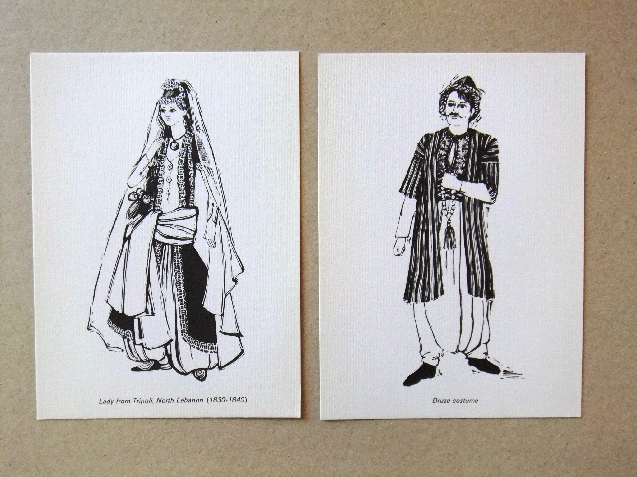6 Pack Lebanese Folklore Traditional Costume Sketches - Authentic Lebanon Souvenir Gift for Home Decor, Cultural Display & Travel Memories