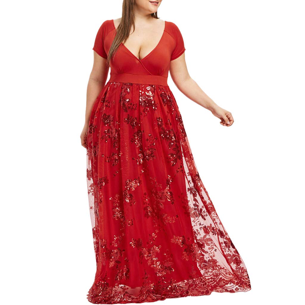 Elegant Black Plus Size Mesh Floral Dress with V-Neck & Sequins for Women | Evening Party Cocktail Dress | Perfect for Prom, Wedding Guest & Special Occasions