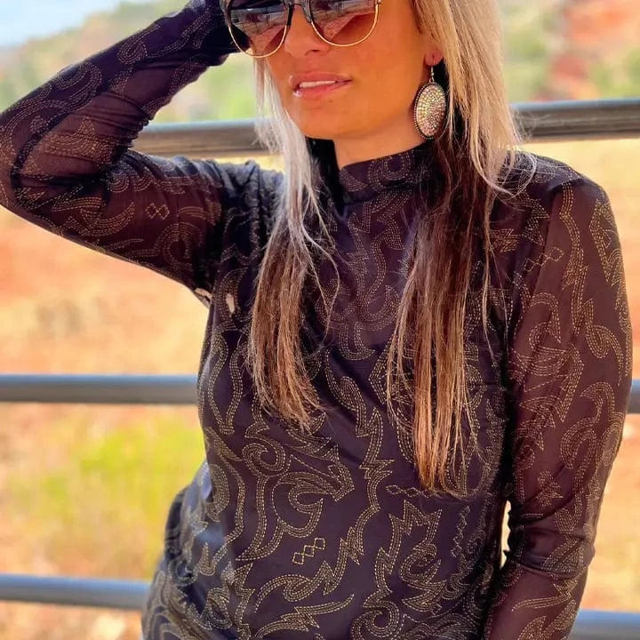 Women's Mesh Bonfire Nights Top B/G - Stylish & Comfortable Casual Wear for Outdoor Parties, Beach Vacations & Summer Festivals