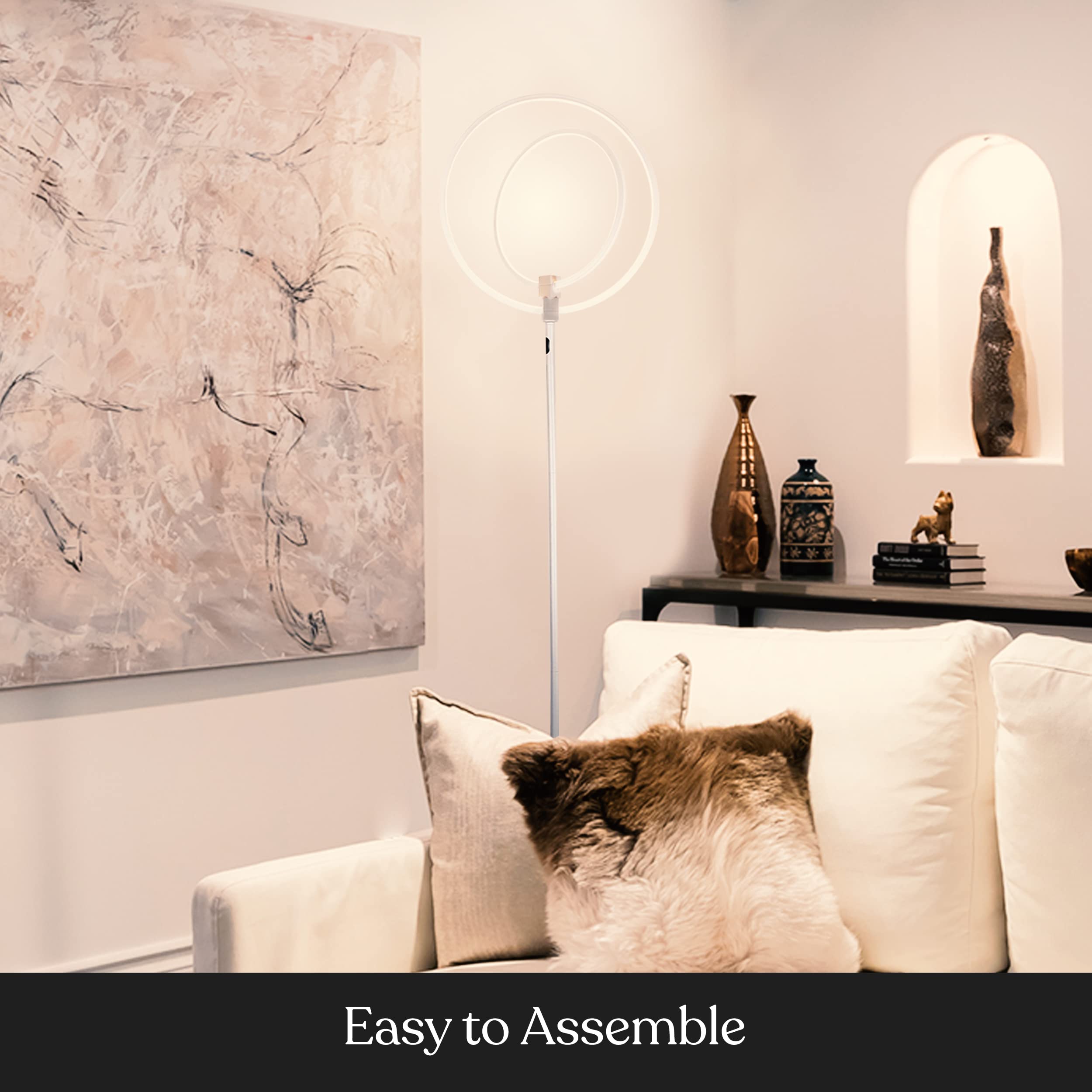 Brightech Eclipse Dimmable LED Floor Lamp - Modern Torchiere Standing Lamp for Living Room & Office - Super Bright Adjustable Tall Lamp with Remote Control - Silver - Perfect for Reading, Working & Home Decor