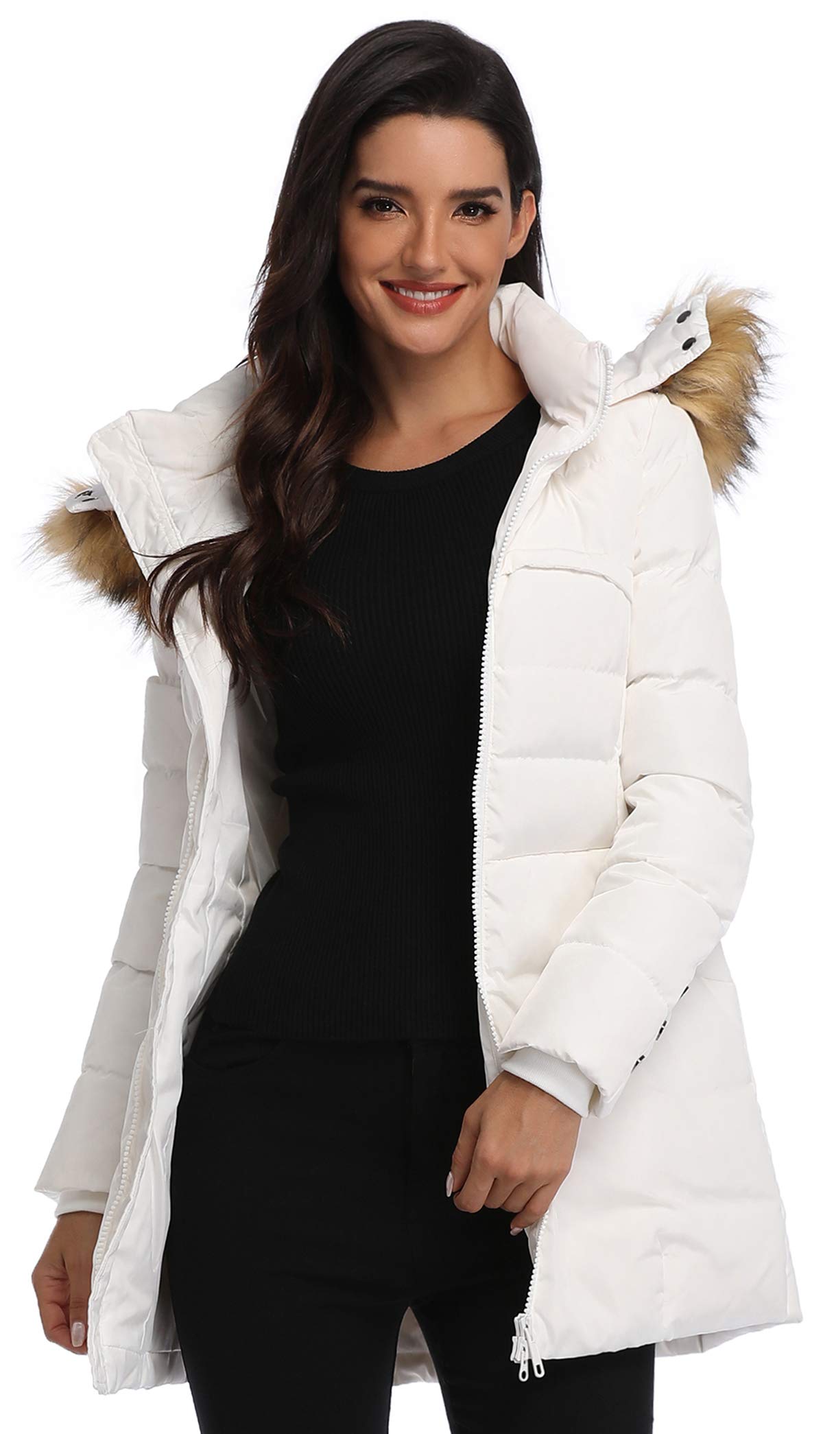 Epsion Women's Hooded Thickened Long Down Jacket - Winter Warm Puffer Coat with Fur Trim, Waterproof Windproof Parka for Extreme Cold Weather - Perfect for Snowboarding, Skiing & Outdoor Activities