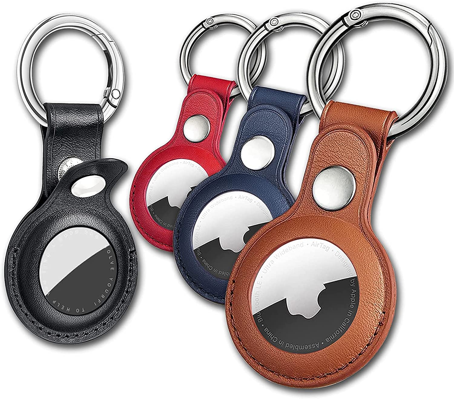 Premium 4-Pack Leather AirTag Keychain Holder for Apple AirTags - Protective Tracker Cover with Key Ring, Compatible with AirTag & Dog Collar (Multi-Color) - Perfect for Keys, Wallets, Luggage & Pet Tracking