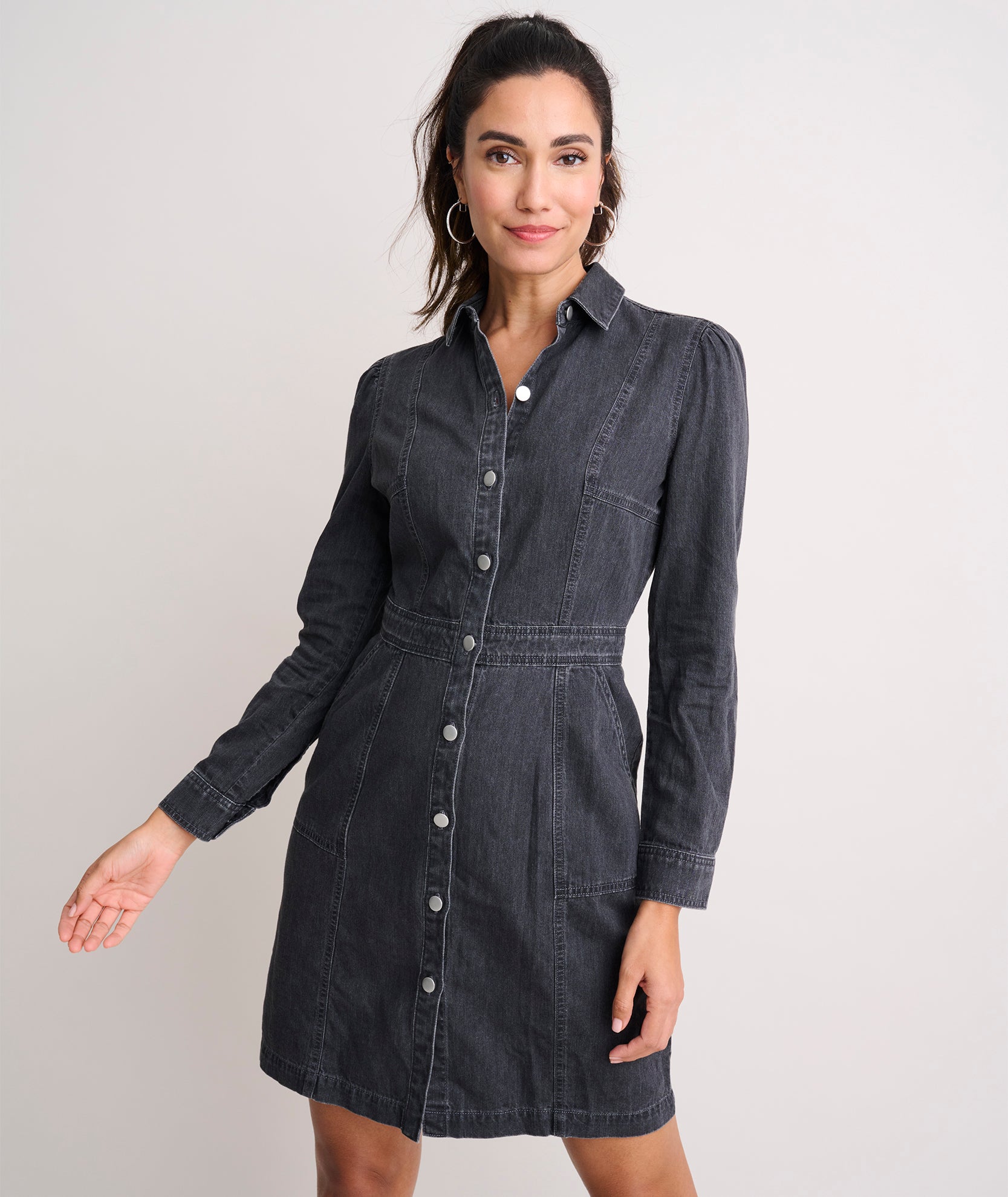 Denim Annie Shirt Dress for Women - Casual & Stylish Button Down Long Sleeve Tunic - Perfect for Work, Weekend Outings & Date Nights