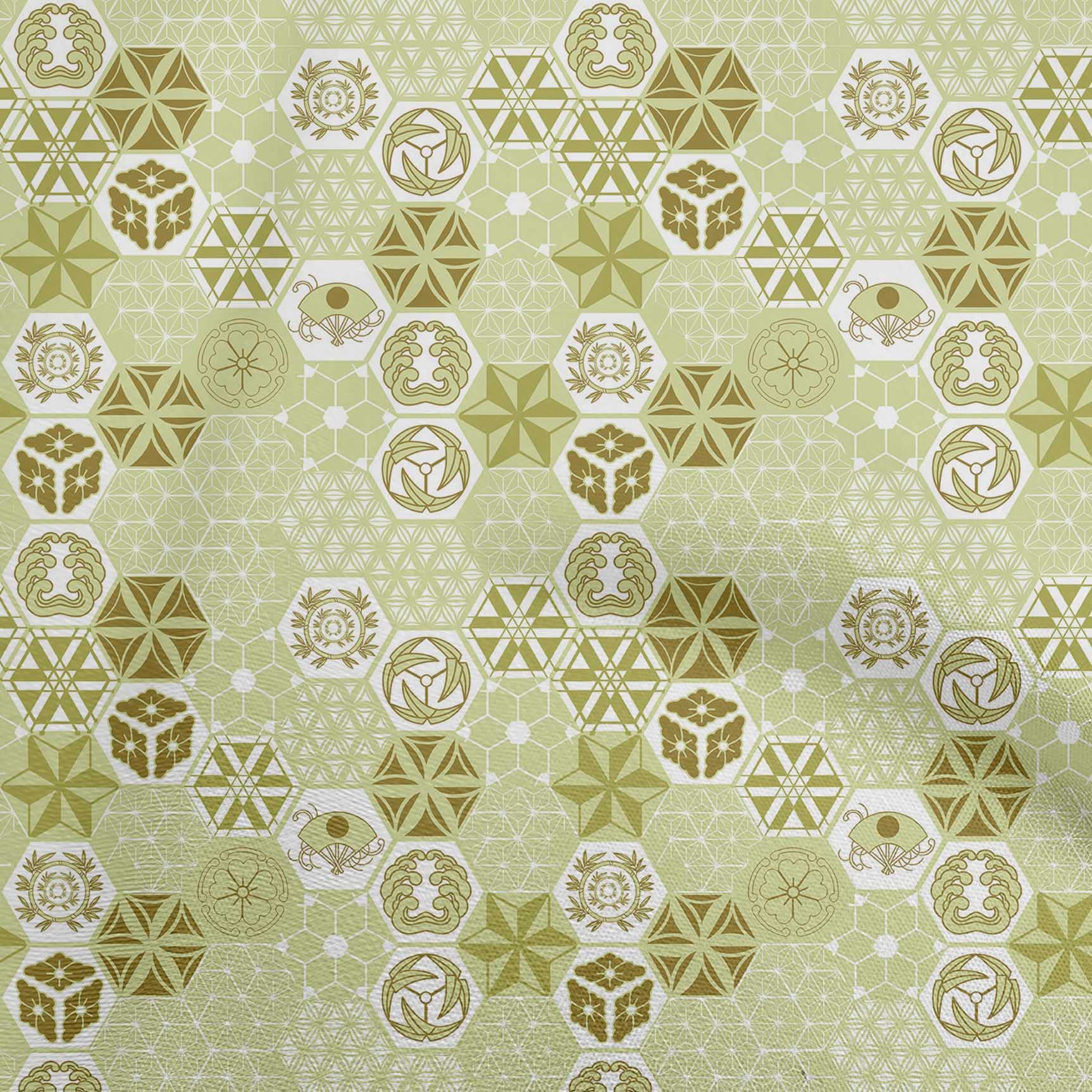 Premium Light Olive Green Geometric Print Polyester Spandex Fabric - 56