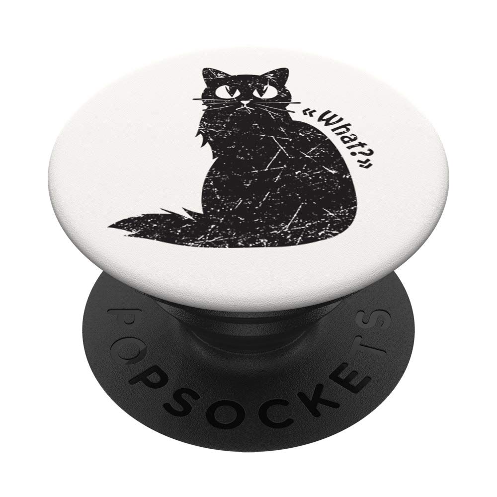 Funny Cat PopSockets Grip & Stand for Phones & Tablets - Cute Kitty Phone Accessory for Cat Lovers - Perfect Gift for Pet Owners (Black) - Use for Secure Grip, Watching Videos & Taking Selfies with Your Feline Friend