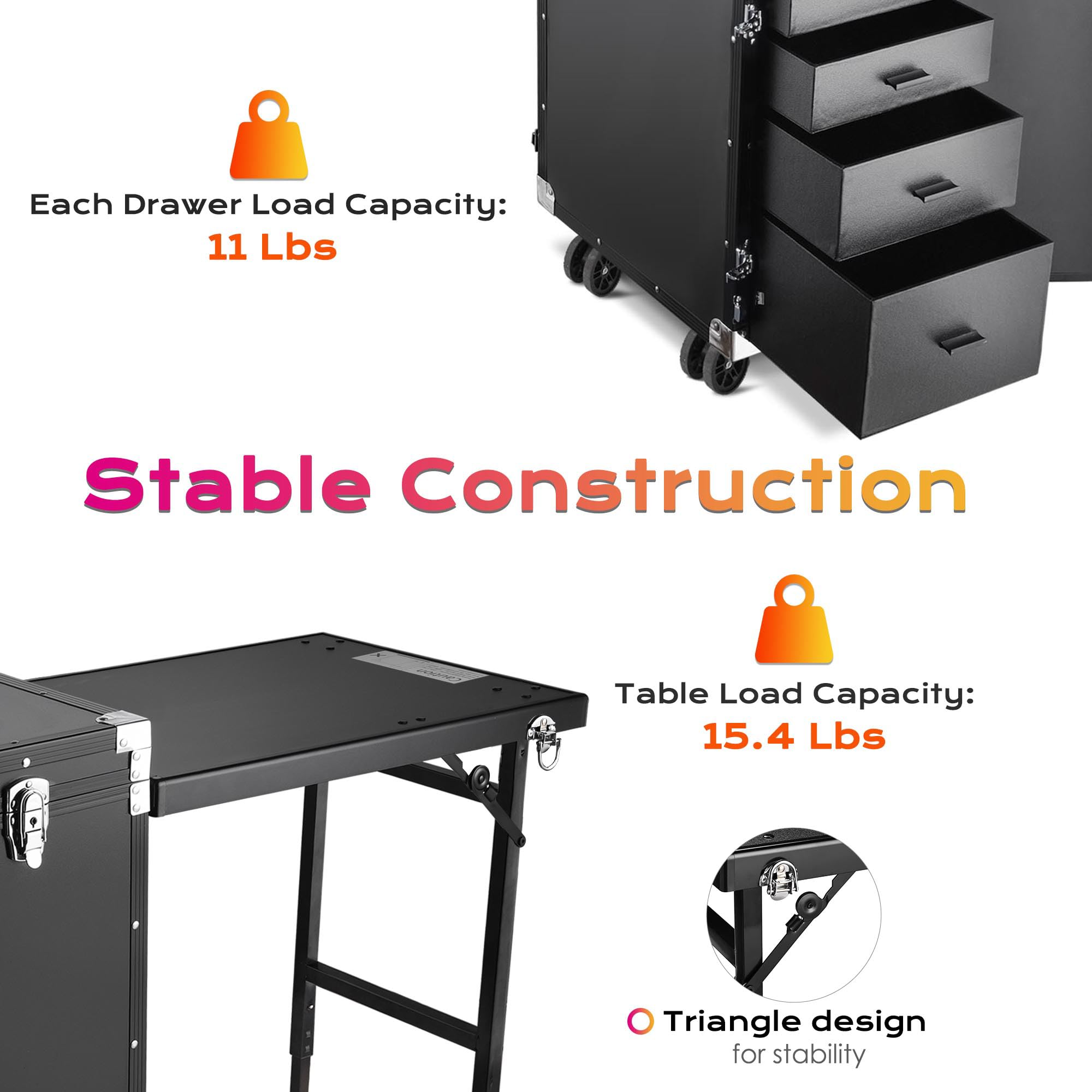 BYOOTIQUE Professional Rolling Manicure Table - Foldable Nail Salon Table with 4 Drawers, Mirror & Cosmetic Trolley - Portable Makeup Train Case for Beauty Technicians - Ideal for Salon Workstations, Home Use & Travel Storage Organizer (Black)