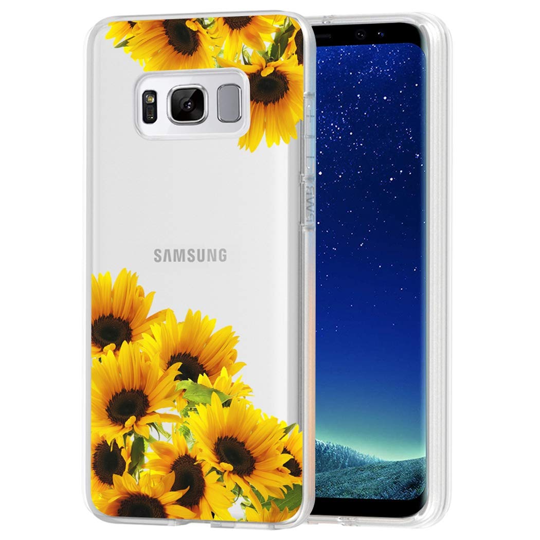 Cute Clear Slim Shockproof Sunflower TPU Case for Samsung Galaxy S8 - Soft Flexible Protective Cover for Women & Girls - Perfect for Everyday Use, Work, and Outdoor Activities
