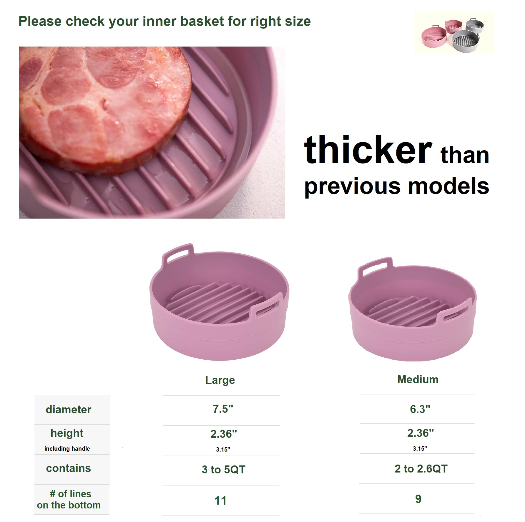 Premium Air Fryer Silicone Pot & Basket Set - 6.3 Inch Food Safe Non-Stick Accessories for Philips, Ninja, Cosori - Easy Clean Replacement for Parchment Liners (Pink) - Perfect for Roasting, Baking & Frying Vegetables, Chicken Wings & Snacks