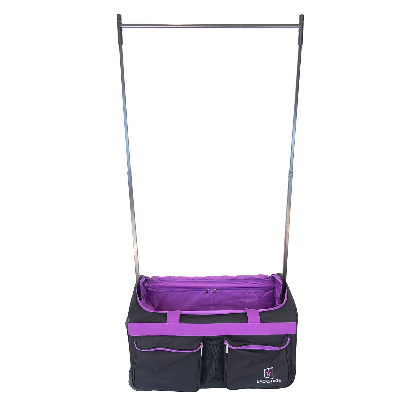 Professional Backstage Dance Travel Bag with Detachable Garment Rack - Black/Purple - Perfect for Dance Competitions, Theater Performances & Costume Storage