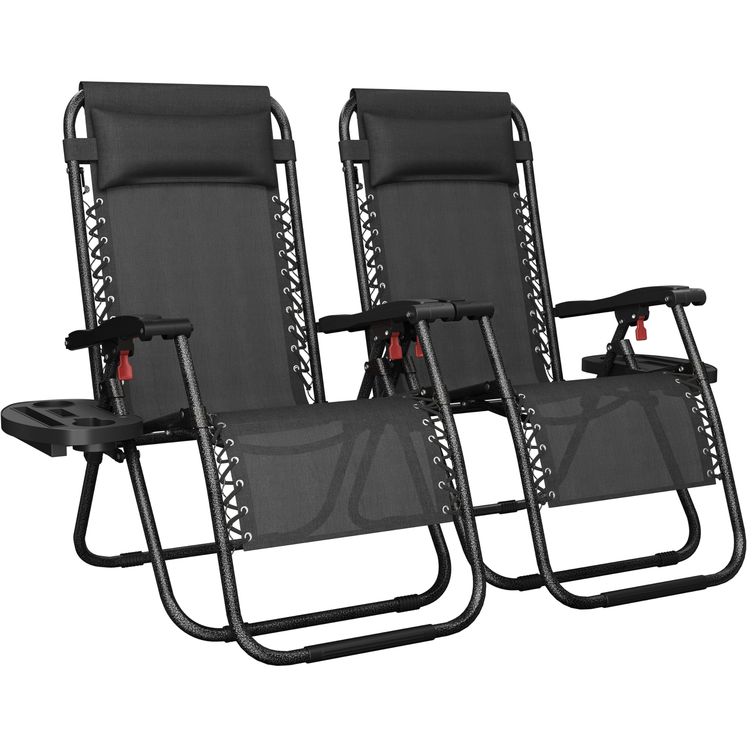 Yaheetech Zero Gravity Reclining Lounge Chairs Set of 2 - Adjustable Folding Outdoor Patio Chairs with Pillows, Cup Holders & Carry Straps - Perfect for Backyard, Beach, Poolside & Camping Relaxation