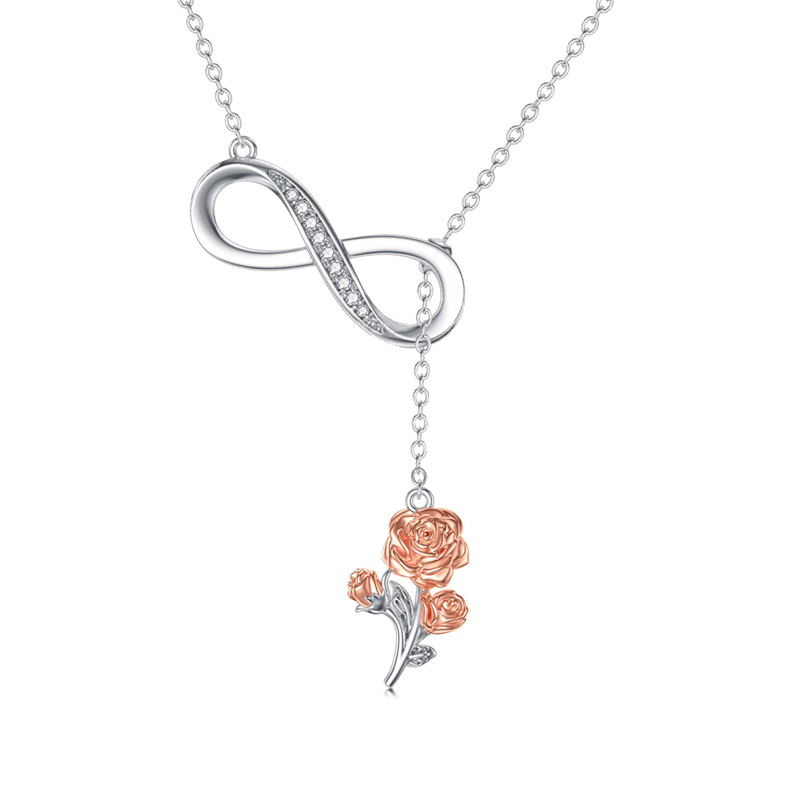OCJ Birth Flower Necklace - 925 Sterling Silver Infinity Y-Necklace | Personalized Birth Month Jewelry for Women | Elegant Birthday, Graduation & Mother's Day Gift for Wife, Mom, Girlfriend or Best Friend | Perfect for Everyday Wear, Special Occasions & Heartfelt Gifting